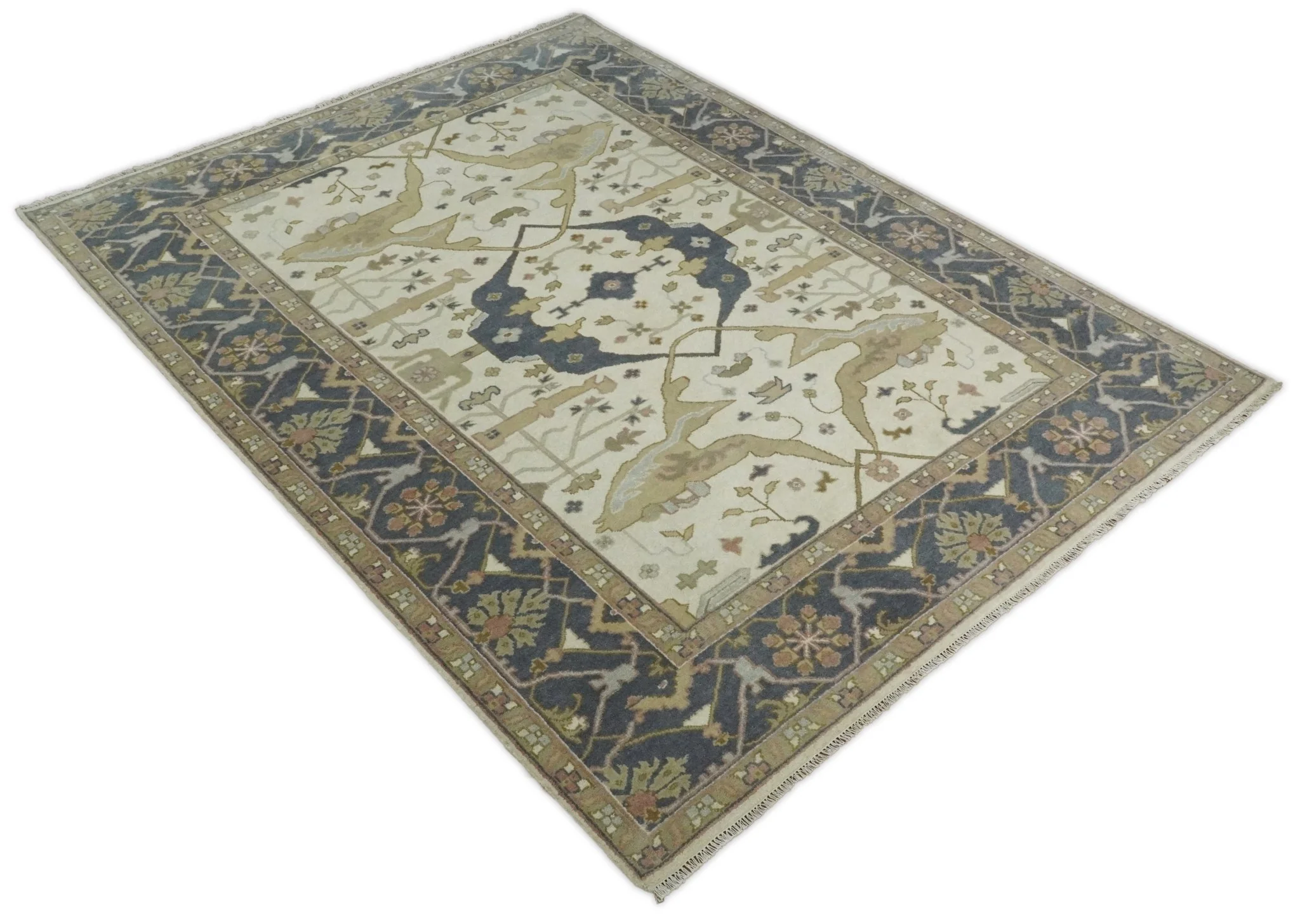 Hand Knotted 9x12 Persian Oushak Beige and Charcoal Wool Large Rug | TRDCP82912 - Image 9