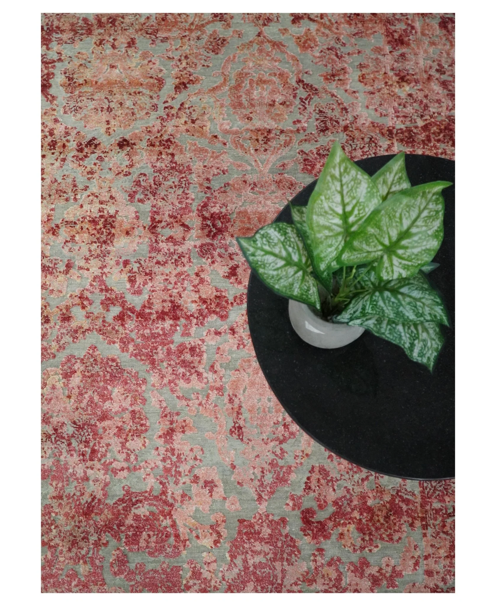 Hand Knotted 9x12 Pink and Silver Modern Persian Abstract Bamboo Silk and Wool Area Rug | TRD2061912 - Image 10