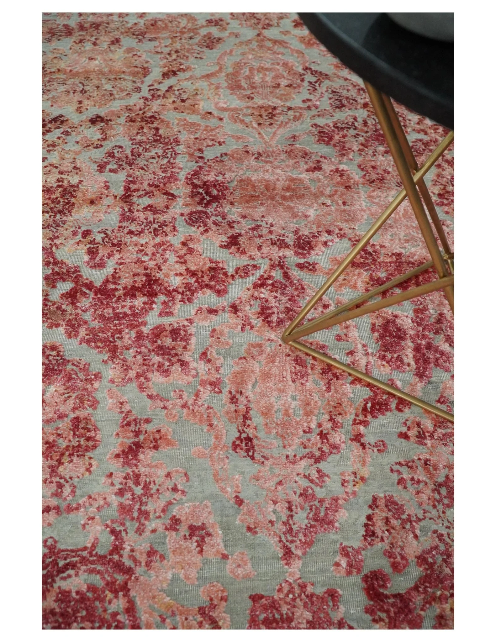 Hand Knotted 9x12 Pink and Silver Modern Persian Abstract Bamboo Silk and Wool Area Rug | TRD2061912 - Image 3
