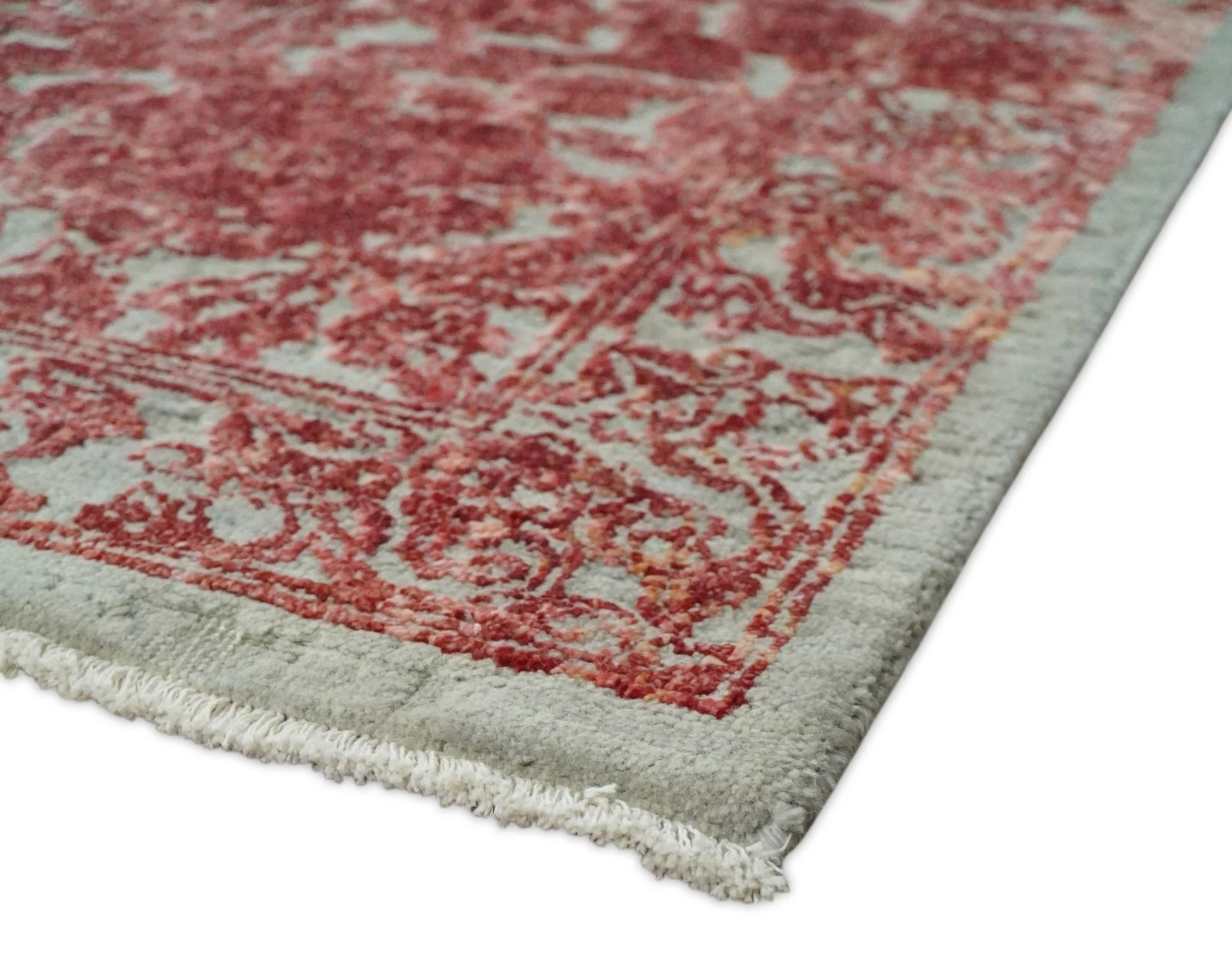Hand Knotted 9x12 Pink and Silver Modern Persian Abstract Bamboo Silk and Wool Area Rug | TRD2061912 - Image 6