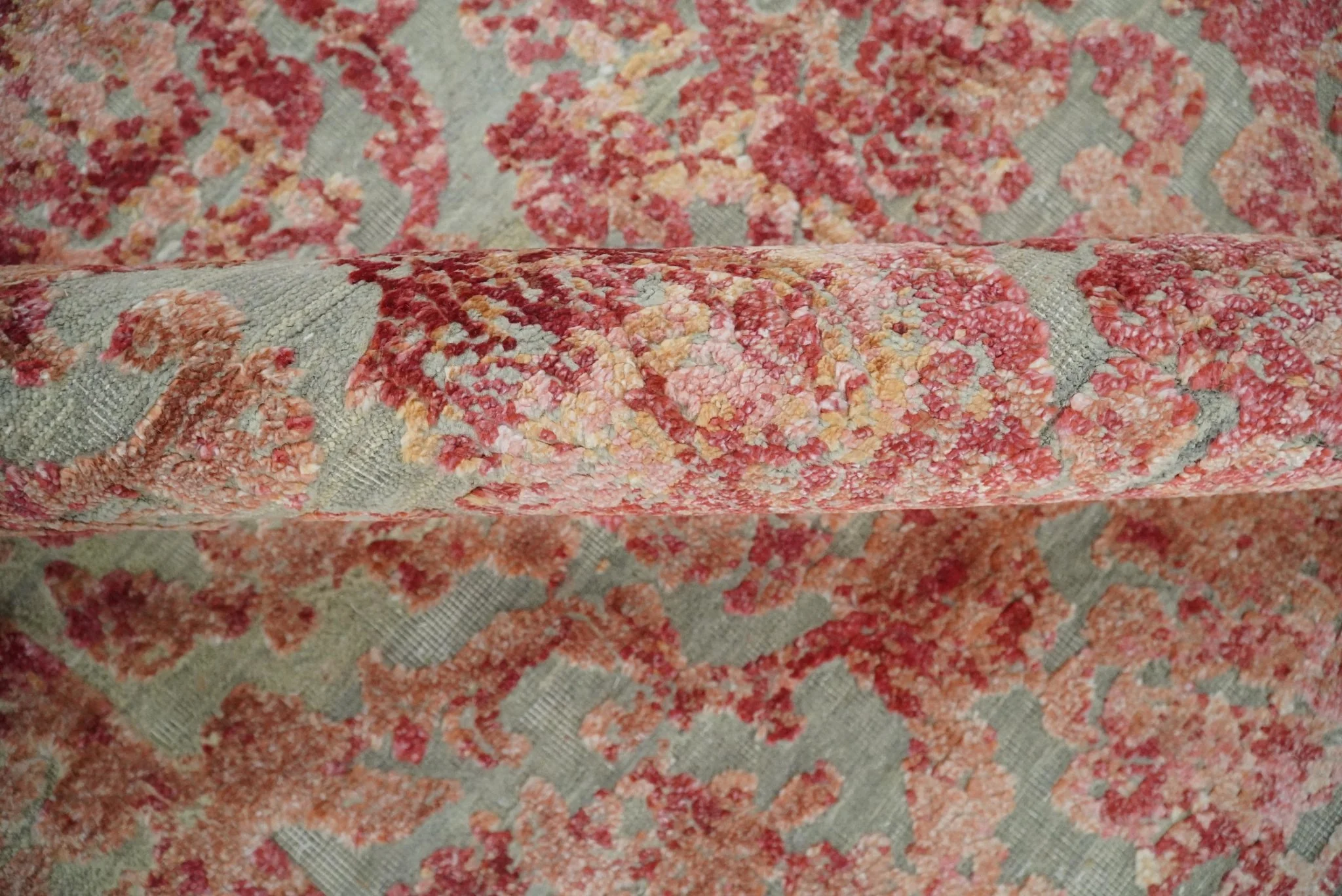 Hand Knotted 9x12 Pink and Silver Modern Persian Abstract Bamboo Silk and Wool Area Rug | TRD2061912 - Image 8