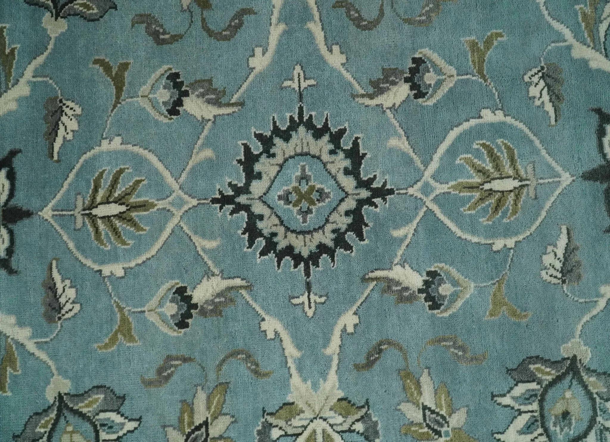 Hand Knotted 9x12 Blue and Ivory Traditional Persian Oushak Wool Rug | TRDCP908912 - Image 9