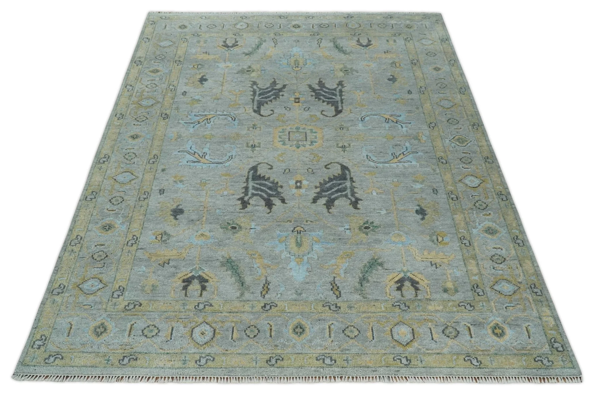 Hand Knotted 9x12 Silver and Beige Antique Finish Oushak Turkish Style Wool Area Rug | TRDCP1092912 - Image 10