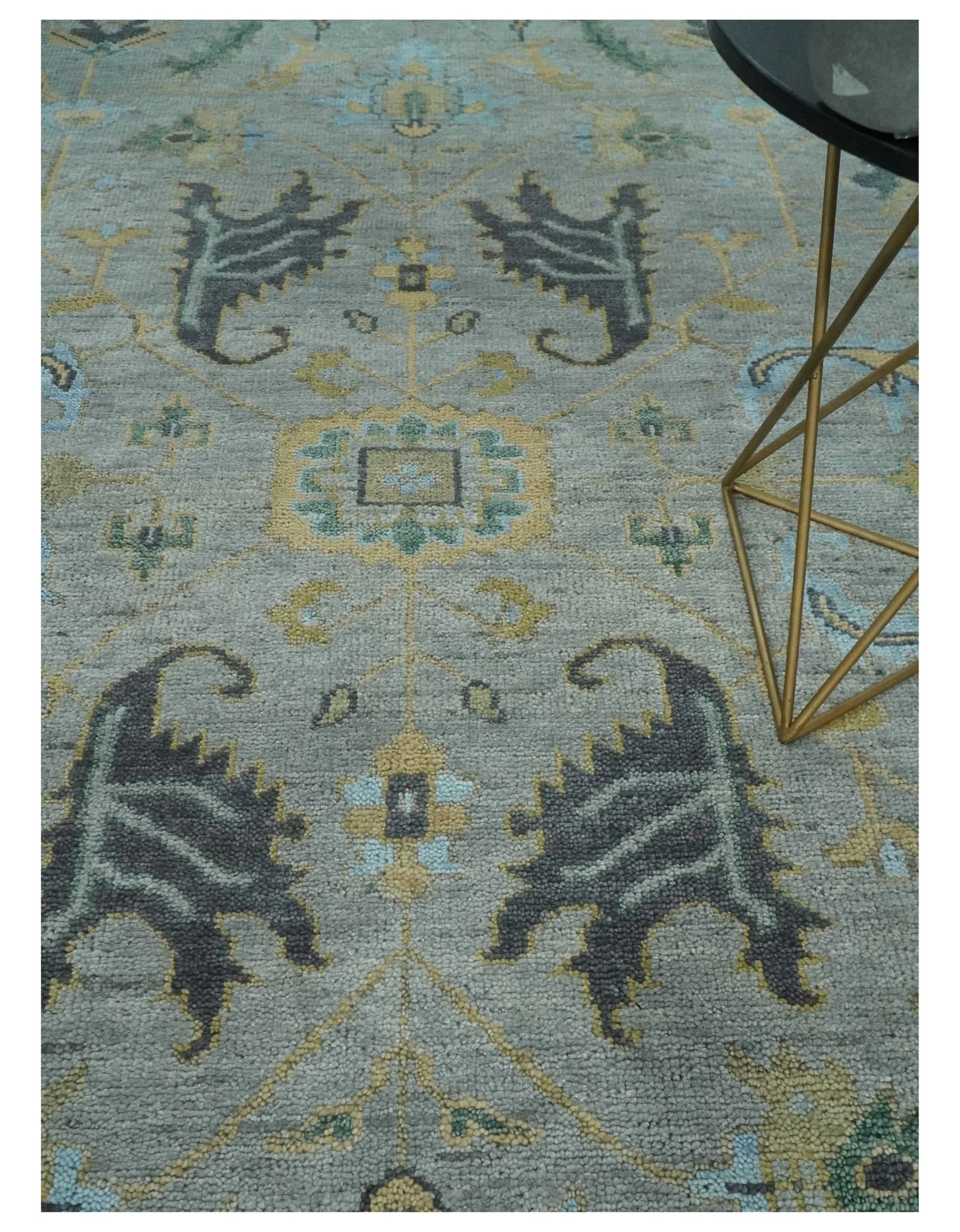 Hand Knotted 9x12 Silver and Beige Antique Finish Oushak Turkish Style Wool Area Rug | TRDCP1092912 - Image 2