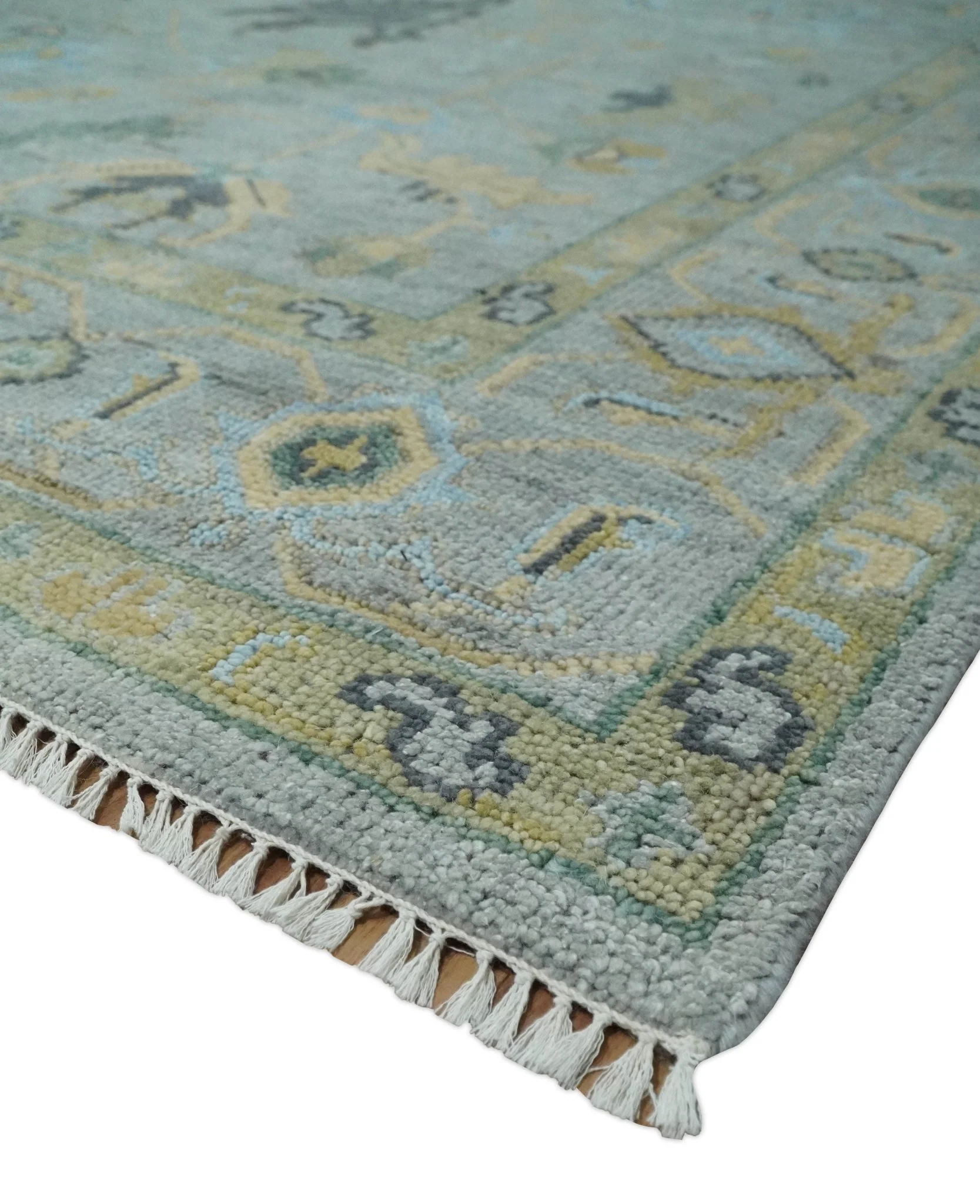 Hand Knotted 9x12 Silver and Beige Antique Finish Oushak Turkish Style Wool Area Rug | TRDCP1092912 - Image 5