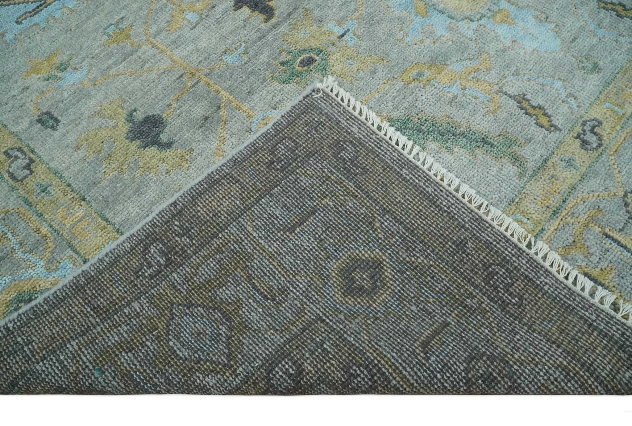 Hand Knotted 9x12 Silver and Beige Antique Finish Oushak Turkish Style Wool Area Rug | TRDCP1092912 - Image 7