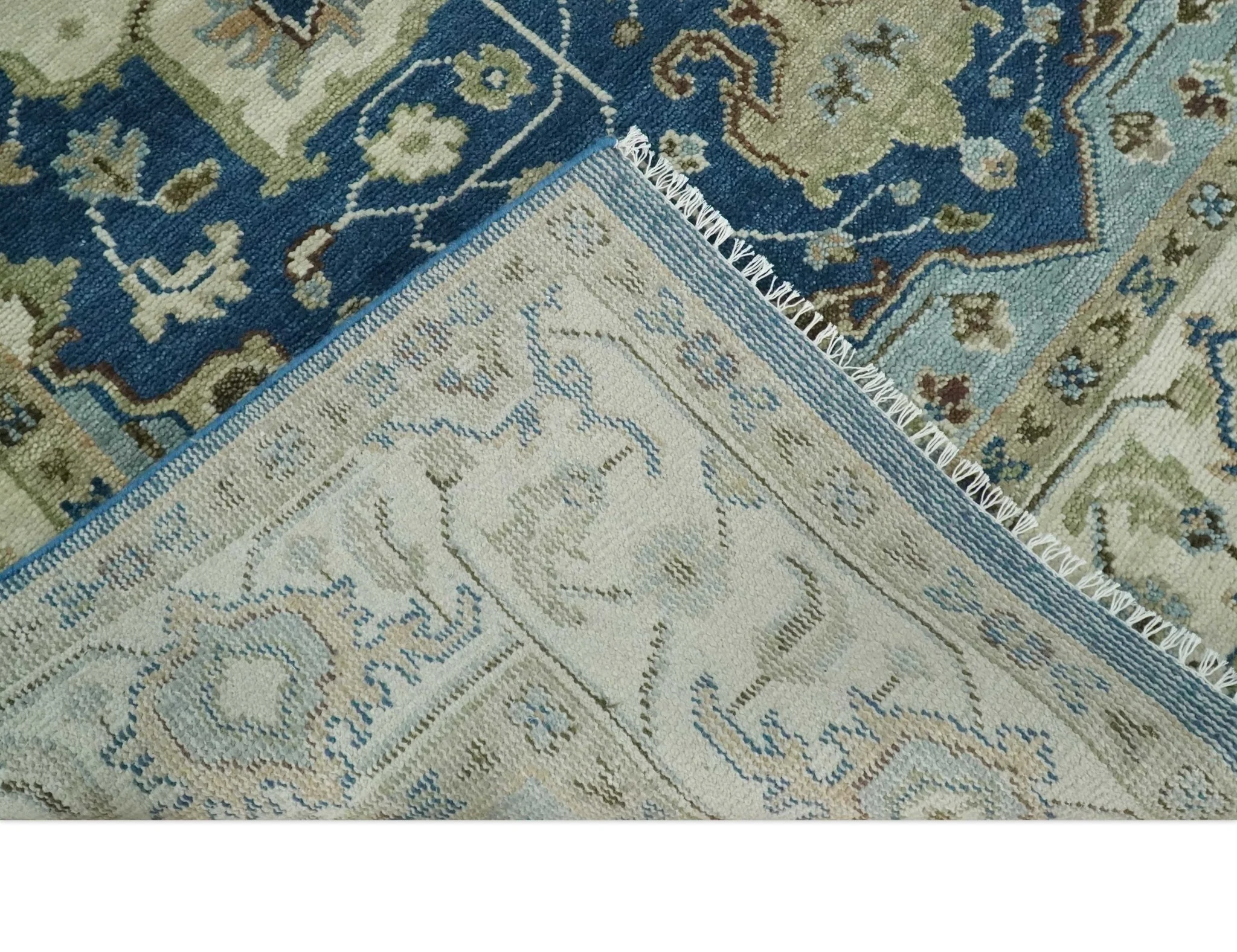 Antique look Blue, Ivory and Olive Traditional Heriz Medallion Multi Size wool Area Rug - Image 7