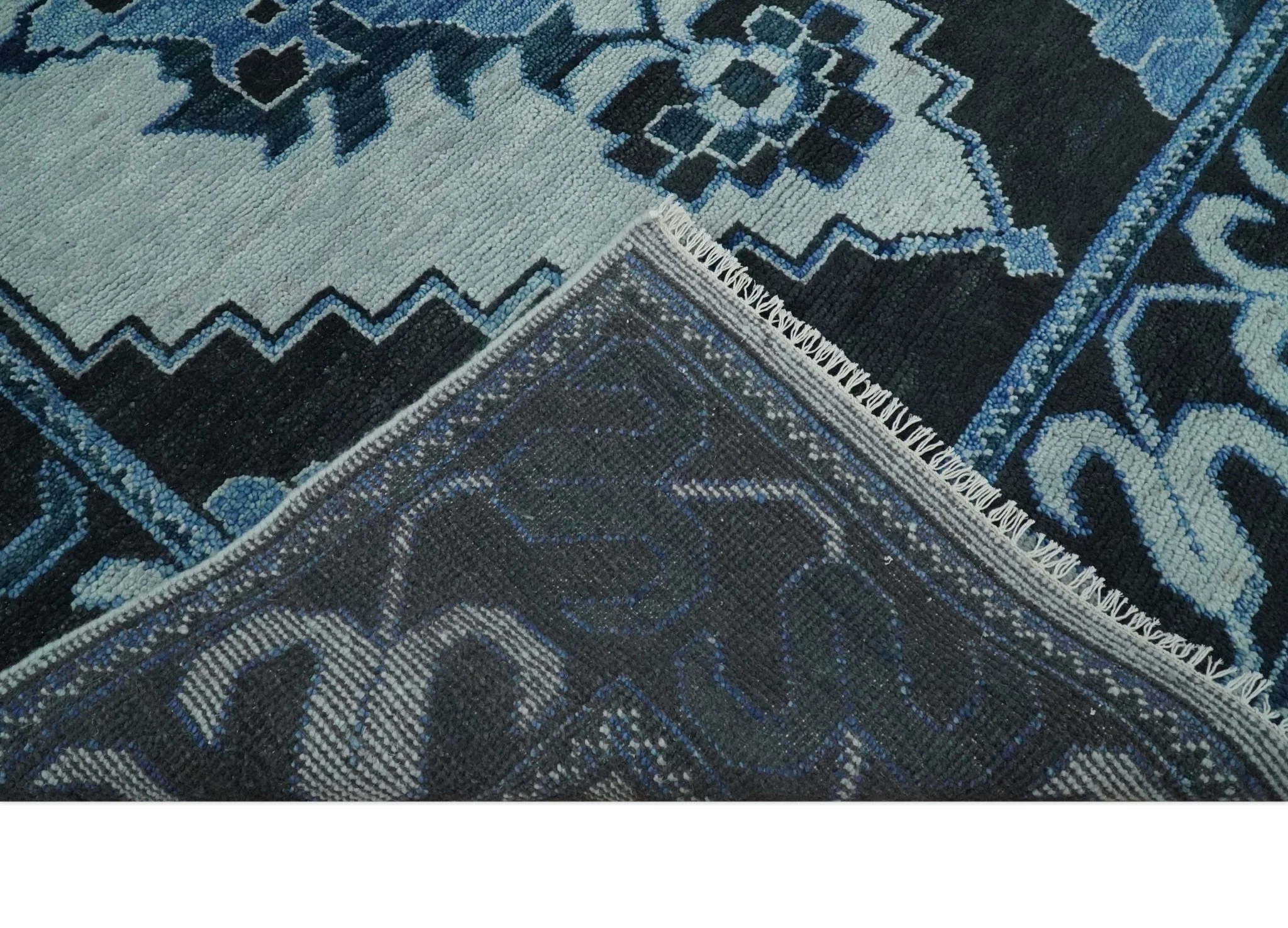 Hand Knotted Antique 8x10 Silver, Blue and Black Traditional Heriz Serapi Wool Rug | TRDCP873810 - Image 7