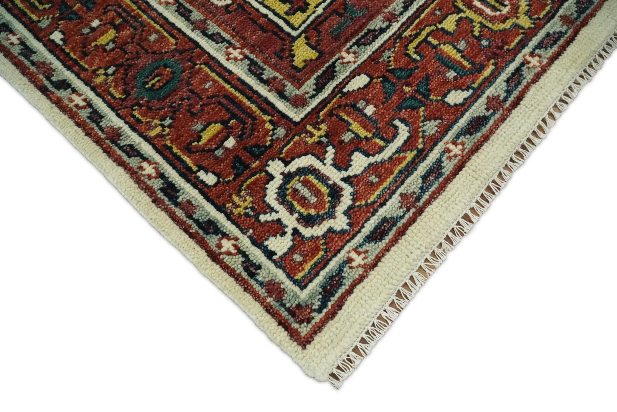 Ivory and Rust Traditional Heriz Medallion Hand Knotted Multi Size wool Area Rug - Image 3