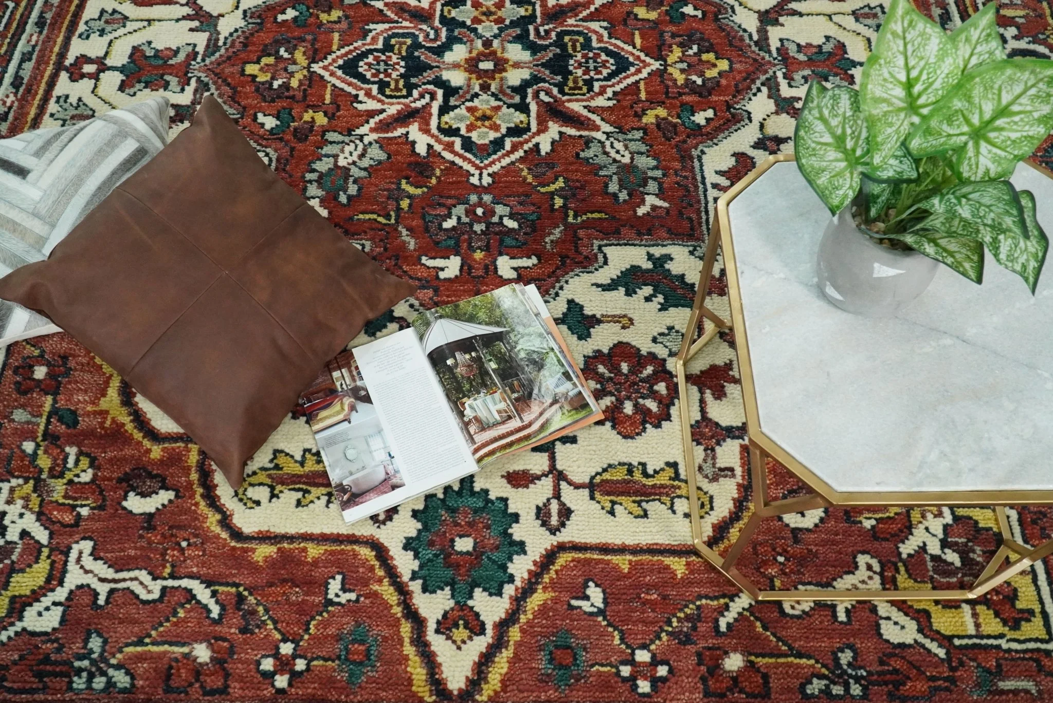 Ivory and Rust Traditional Heriz Medallion Hand Knotted Multi Size wool Area Rug - Image 4