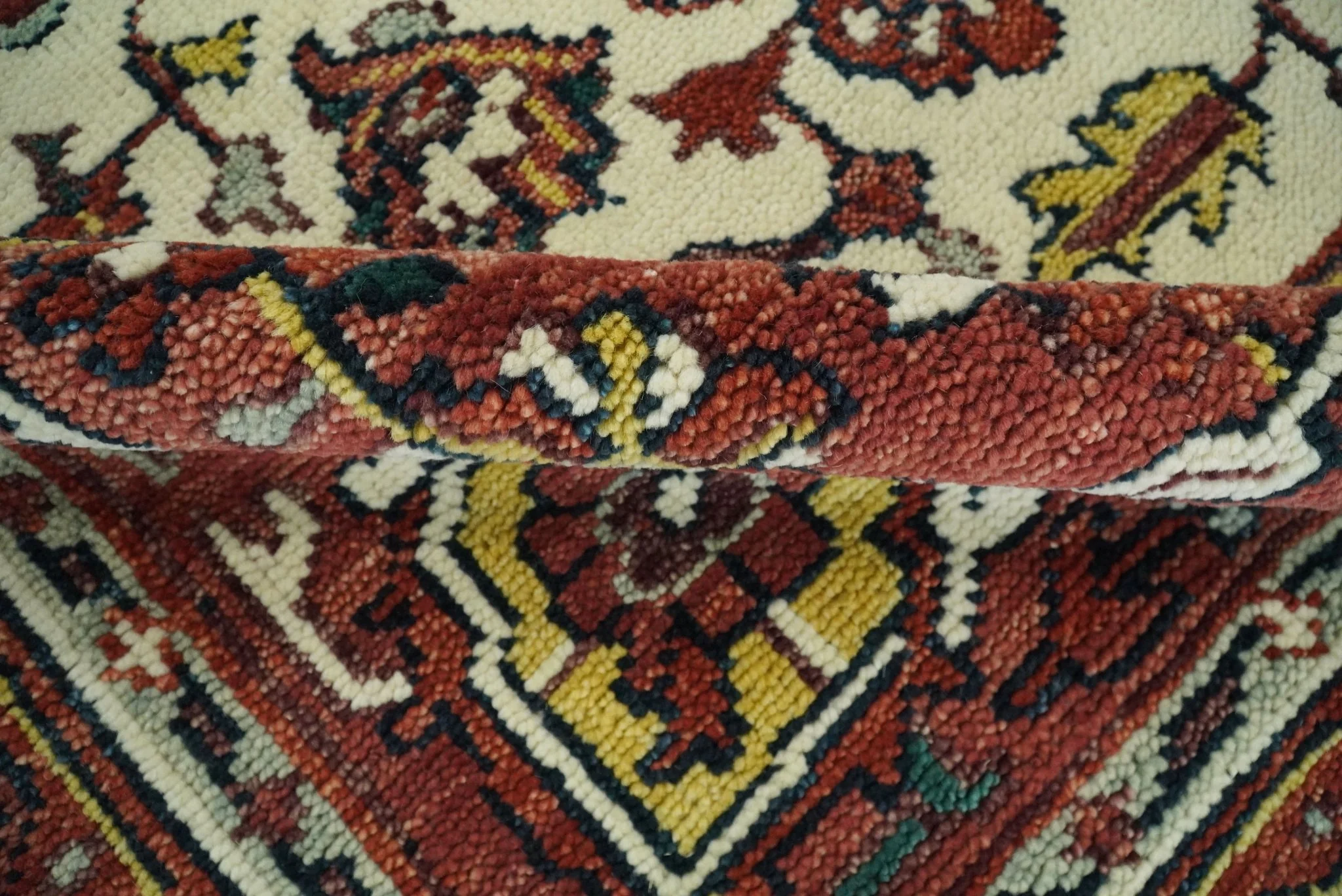 Ivory and Rust Traditional Heriz Medallion Hand Knotted Multi Size wool Area Rug - Image 9