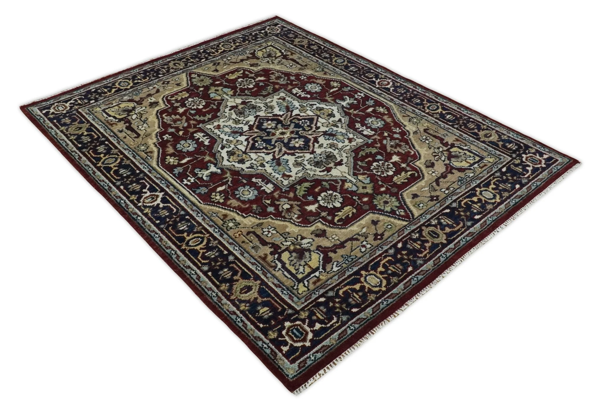 Hand Knotted Antique 8x10 Maroon and brown Traditional Heriz Vintage Style Area Rug | TRDC434810 - Image 4