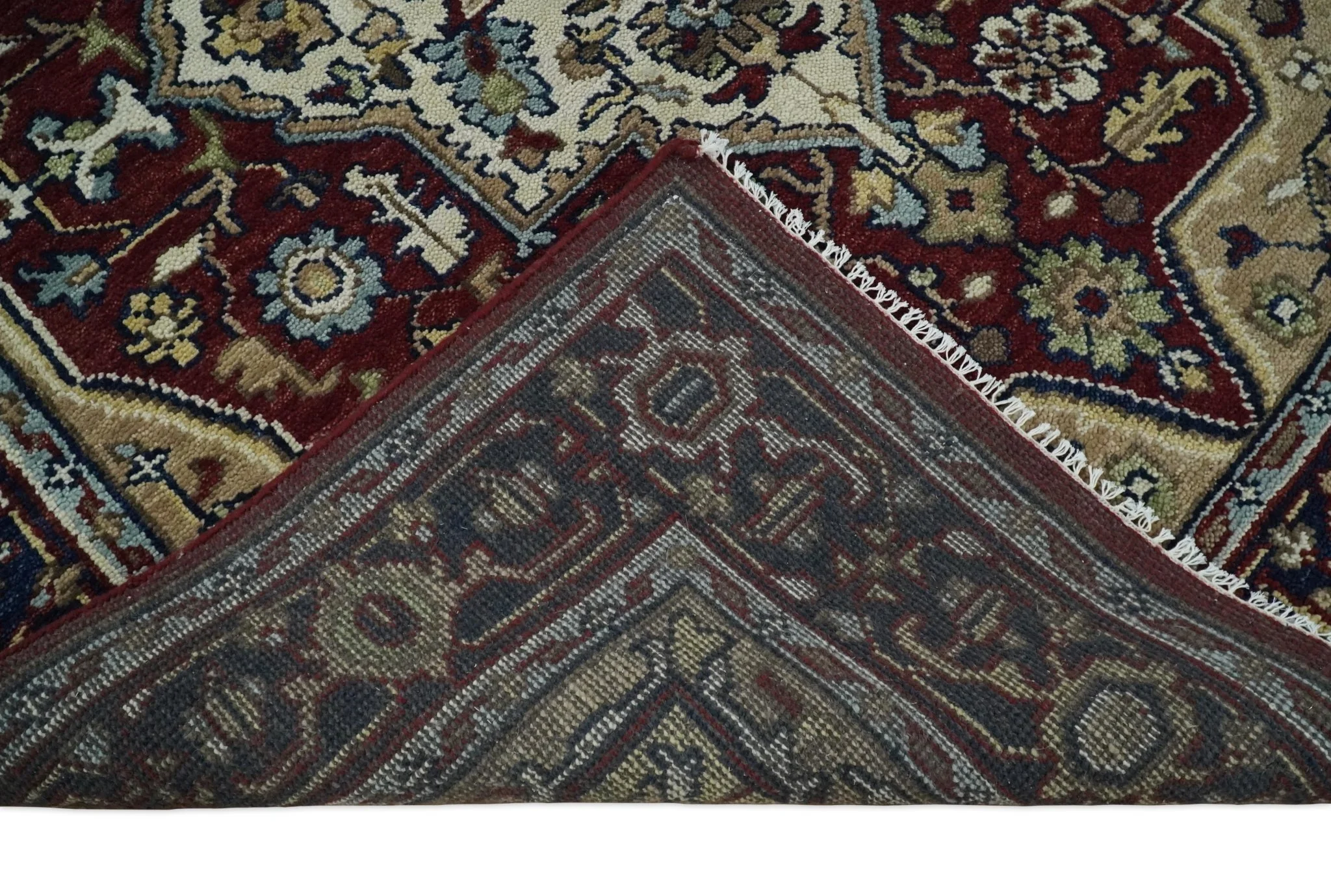 Hand Knotted Antique 8x10 Maroon and brown Traditional Heriz Vintage Style Area Rug | TRDC434810 - Image 5