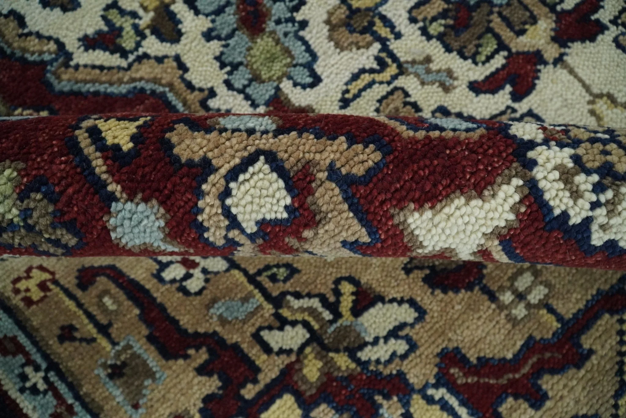 Hand Knotted Antique 8x10 Maroon and brown Traditional Heriz Vintage Style Area Rug | TRDC434810 - Image 6