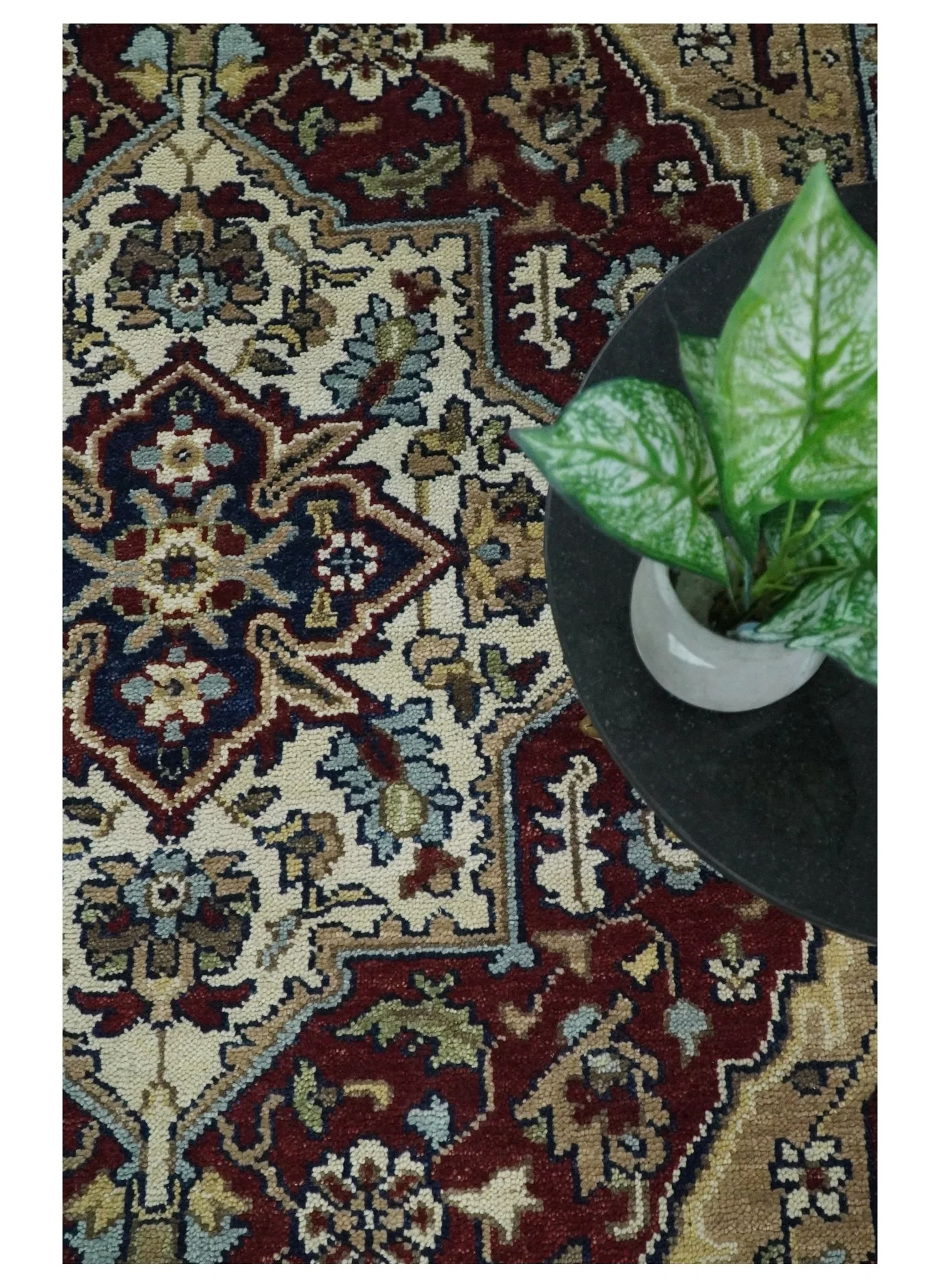 Hand Knotted Antique 8x10 Maroon and brown Traditional Heriz Vintage Style Area Rug | TRDC434810 - Image 9