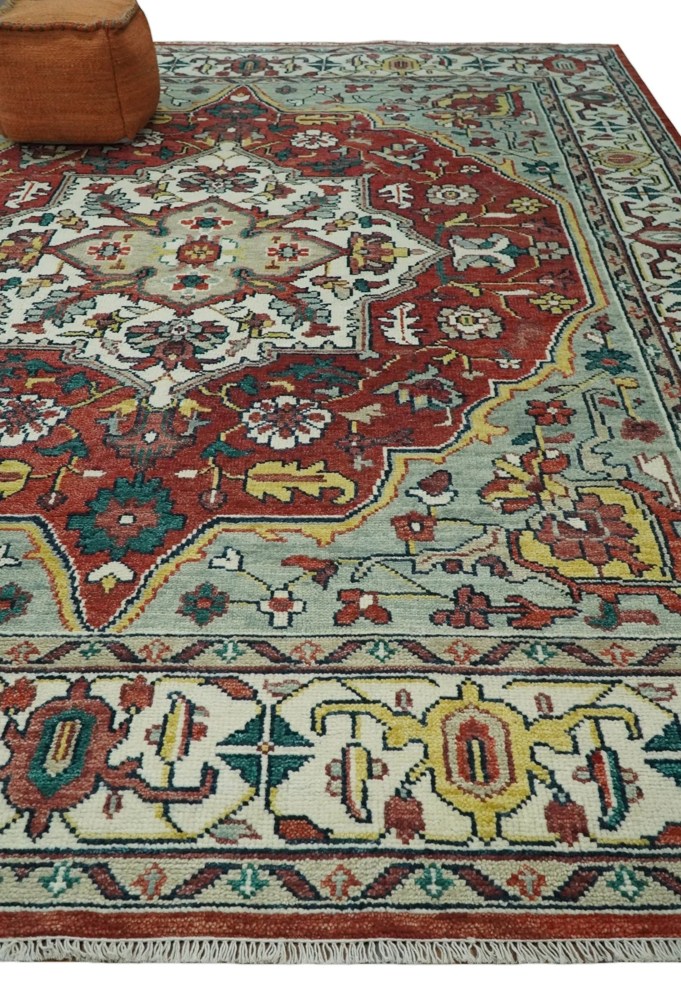 Hand Knotted Antique 8x10 Red and Ivory Traditional Persian Vintage Style Area Rug | TRDC5541014 - Image 3