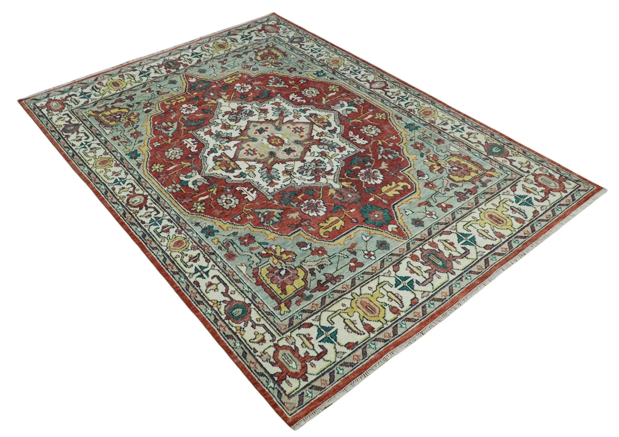 Hand Knotted Antique 8x10 Red and Ivory Traditional Persian Vintage Style Area Rug | TRDC5541014 - Image 9