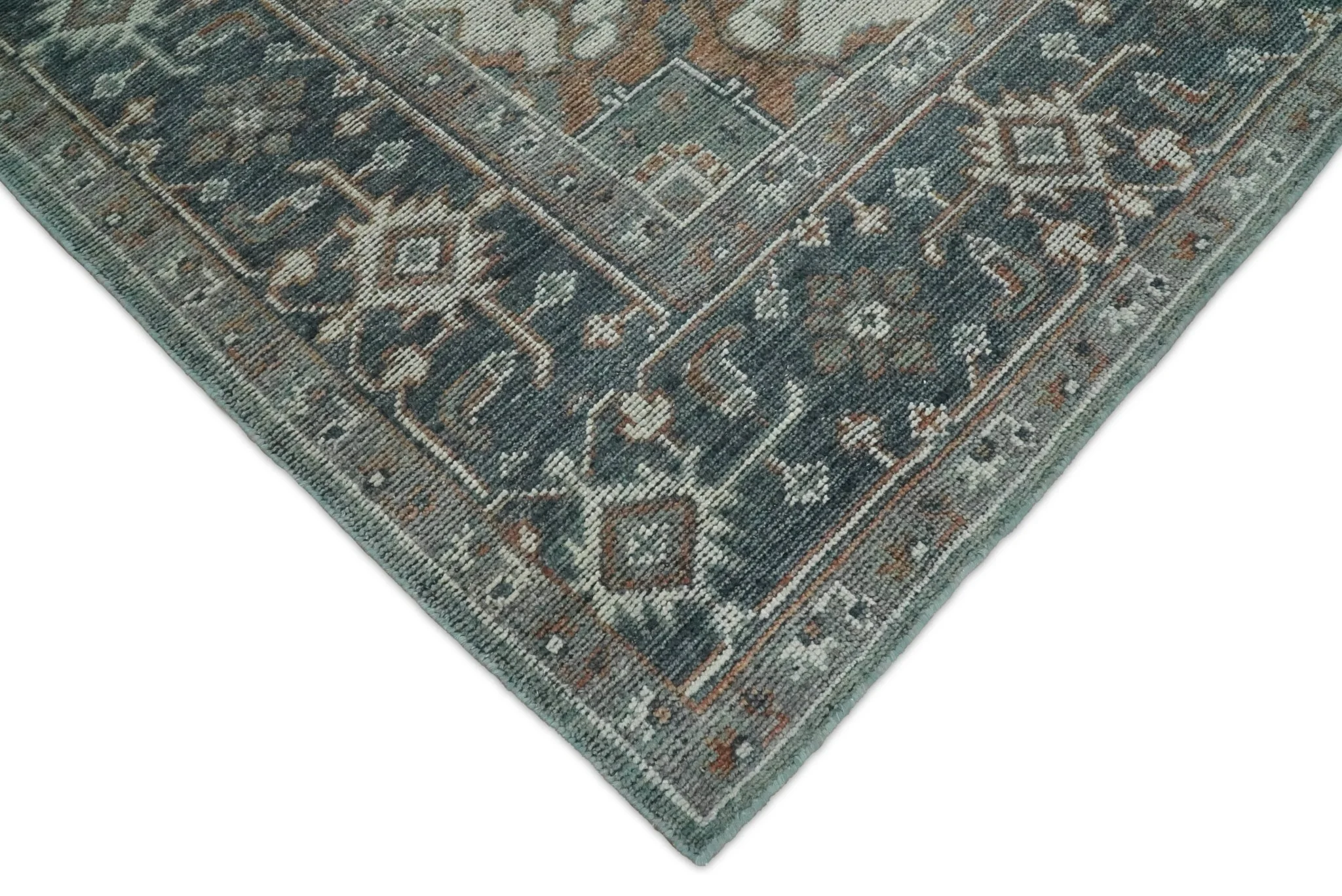 Antique look Vintage Style Distressed finished Brown, Ivory and Charcoal Hand Knotted Traditional Heriz serapi multi Size wool Area Rug - Image 5