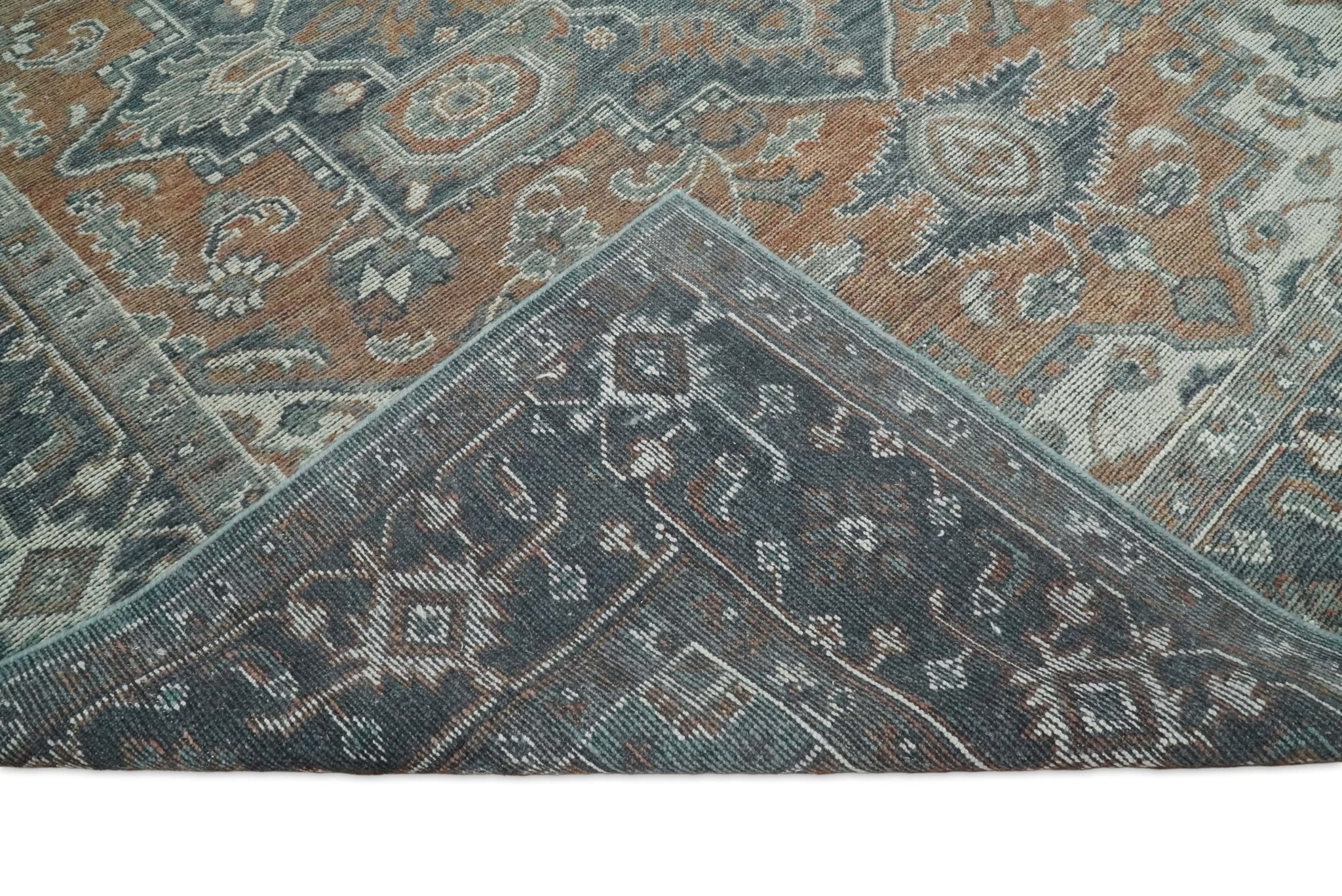 Antique look Vintage Style Distressed finished Brown, Ivory and Charcoal Hand Knotted Traditional Heriz serapi multi Size wool Area Rug - Image 8