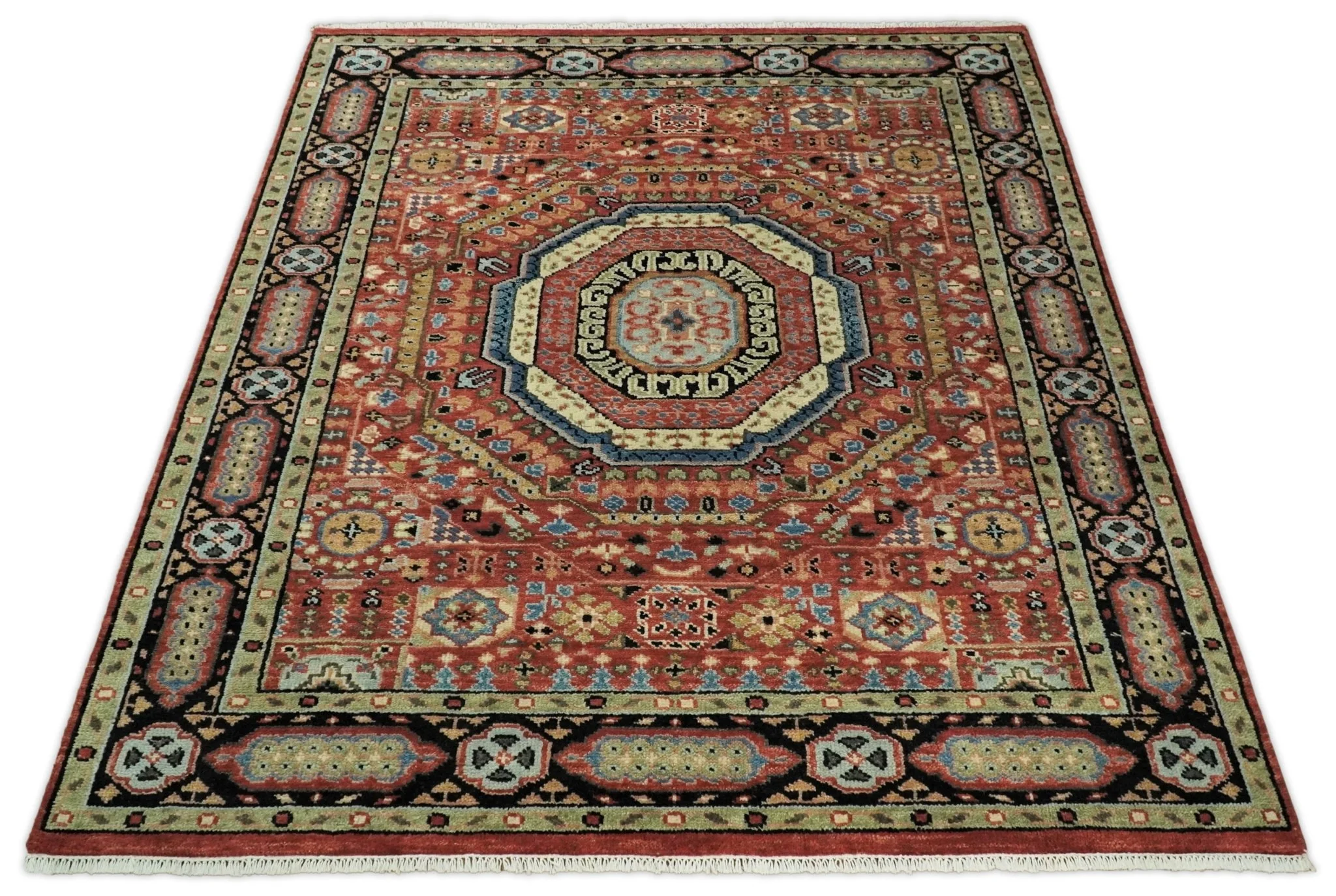 Hand Knotted Traditional Kazak Medallion Rust and Black Multi Size wool Area Rug - Image 3