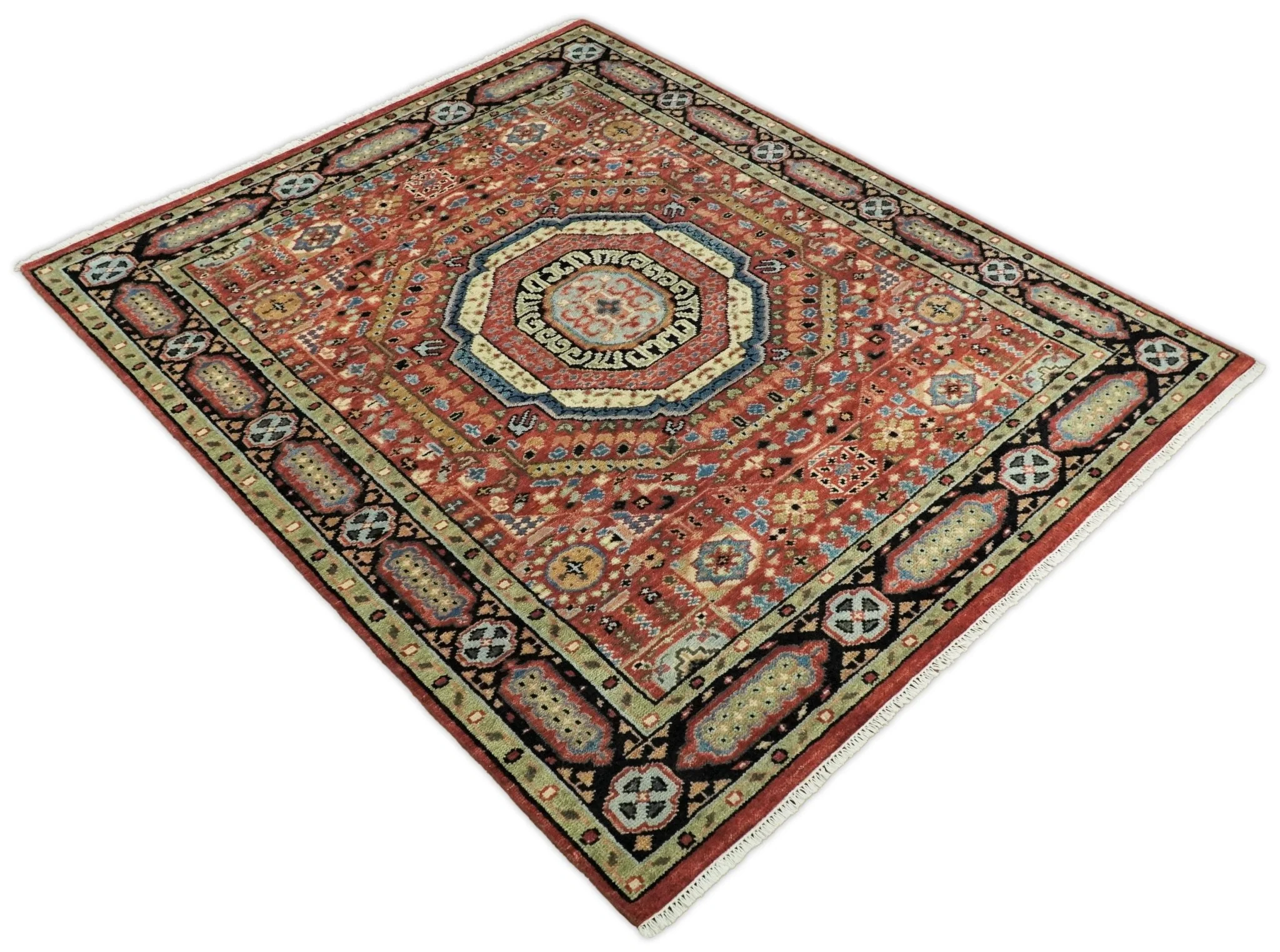 Hand Knotted Traditional Kazak Medallion Rust and Black Multi Size wool Area Rug - Image 8