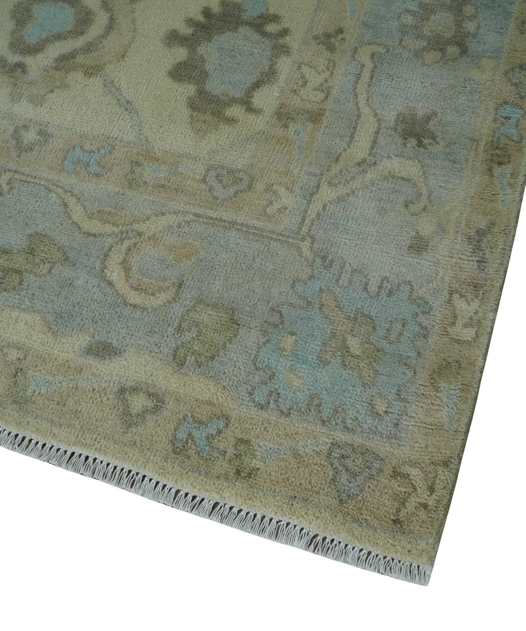Hand Knotted Antique Style Beige and Silver Traditional Multi Size Oushak Wool Rug - Image 5