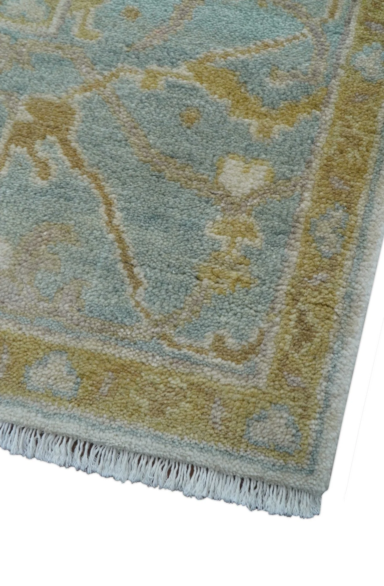 Hand Knotted Beige And Blue Traditional Oushak Design 6x9 Wool Rug - Image 5