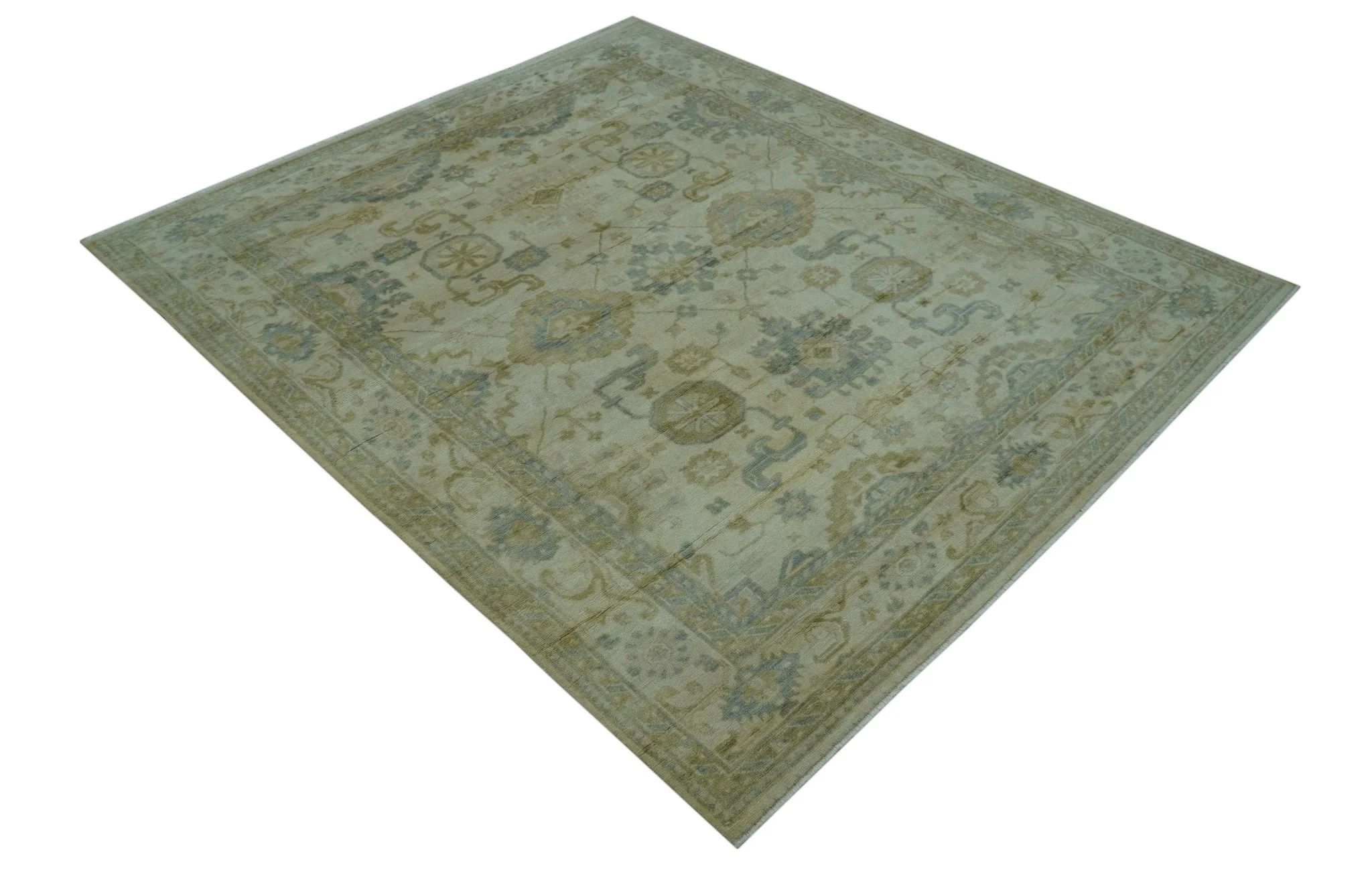 Hand Knotted Ivory And Blue Traditional Oushak Design 8x10 Wool Area Rug - Image 10