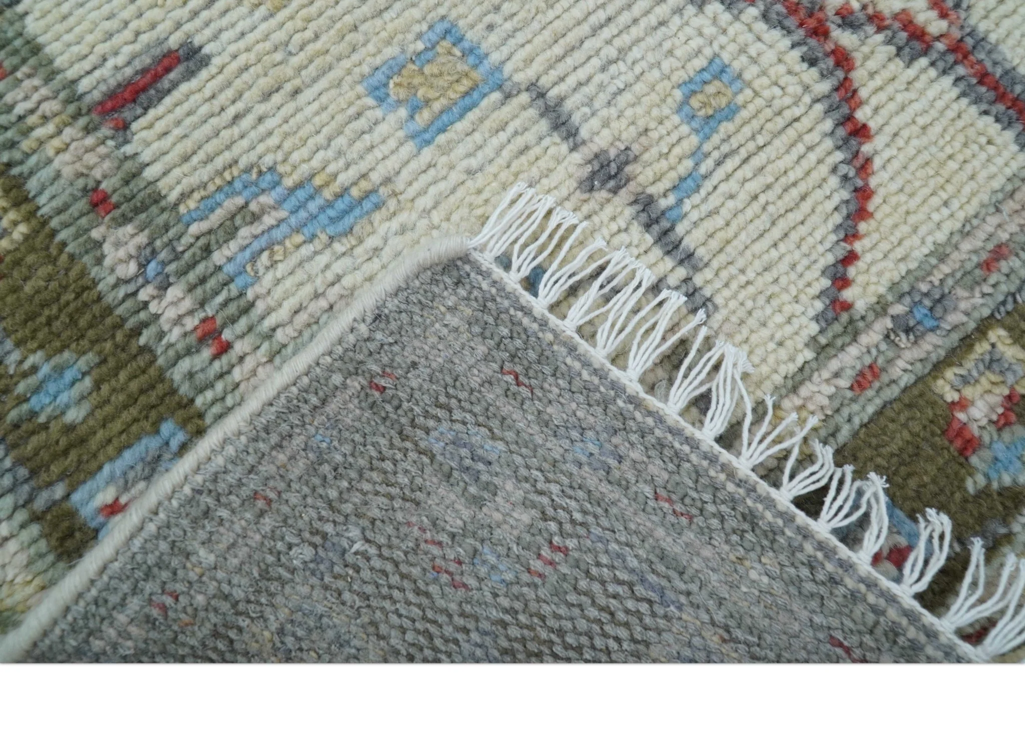 3x5 Hand knotted Beige And Blue Traditional Design Wool Area Rug - Image 6
