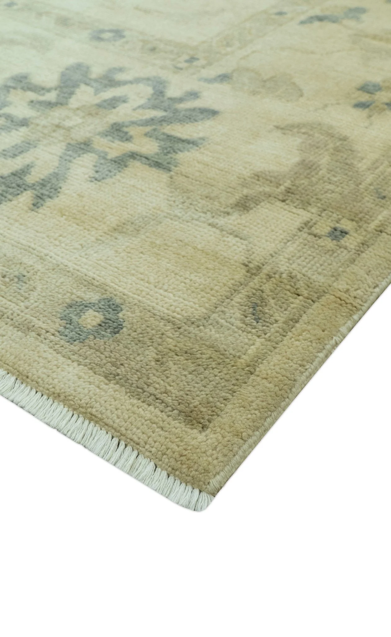Hand Knotted Beige And Blue Traditional Oushak Design 9x11 Wool Area Rug - Image 3