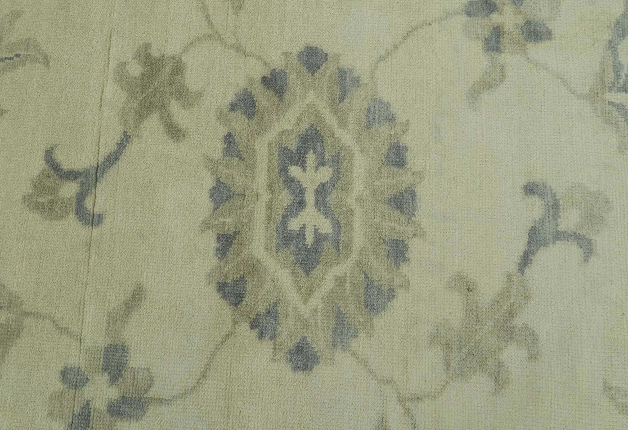 Hand Knotted Beige And Blue Traditional Oushak Design 9x11 Wool Area Rug - Image 7