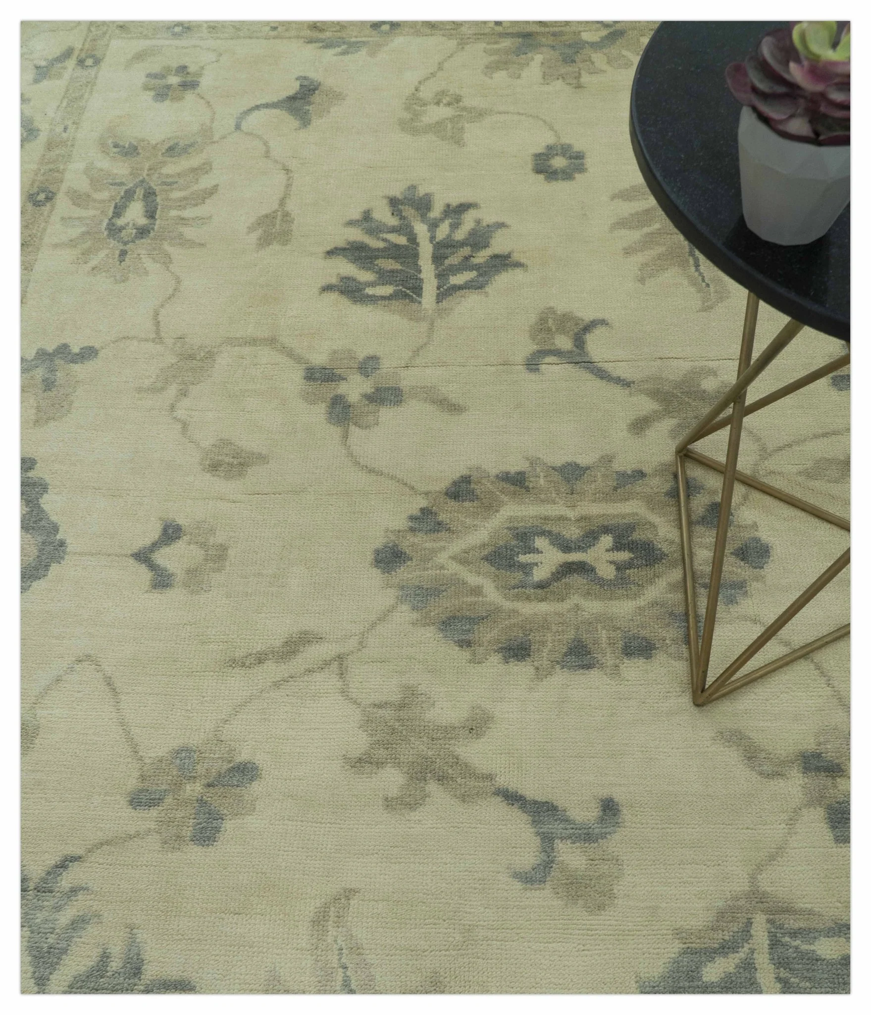Hand Knotted Beige And Blue Traditional Oushak Design 9x11 Wool Area Rug - Image 8