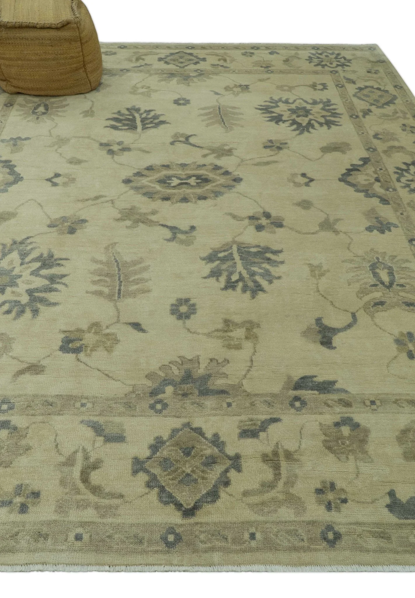 Hand Knotted Beige And Blue Traditional Oushak Design 9x11 Wool Area Rug - Image 9