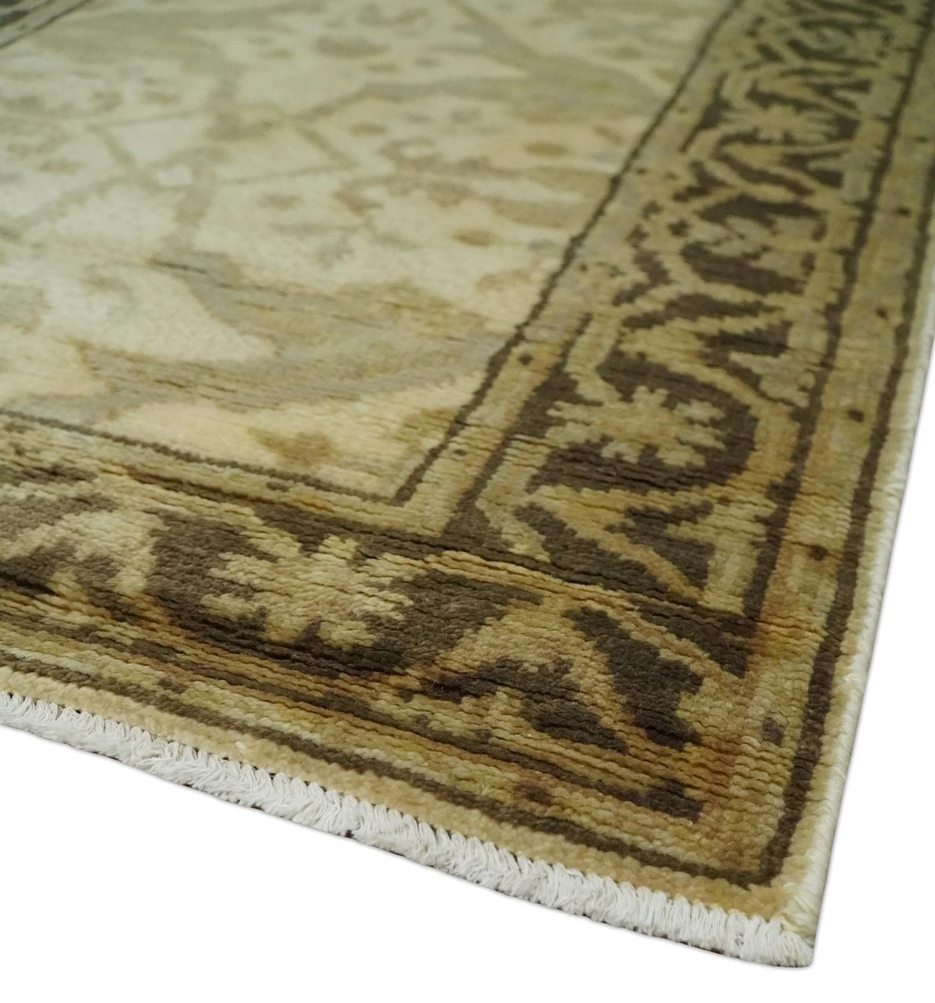 Hand Knotted Beige and Brown Heriz Serapi Traditional Oushak Wool Rug | N349266 - Image 3