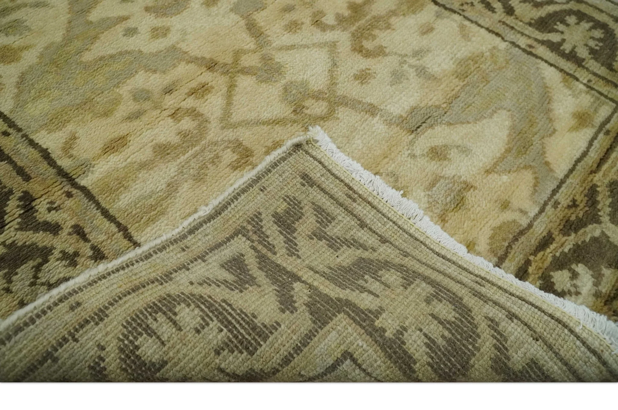 Hand Knotted Beige and Brown Heriz Serapi Traditional Oushak Wool Rug | N349266 - Image 5
