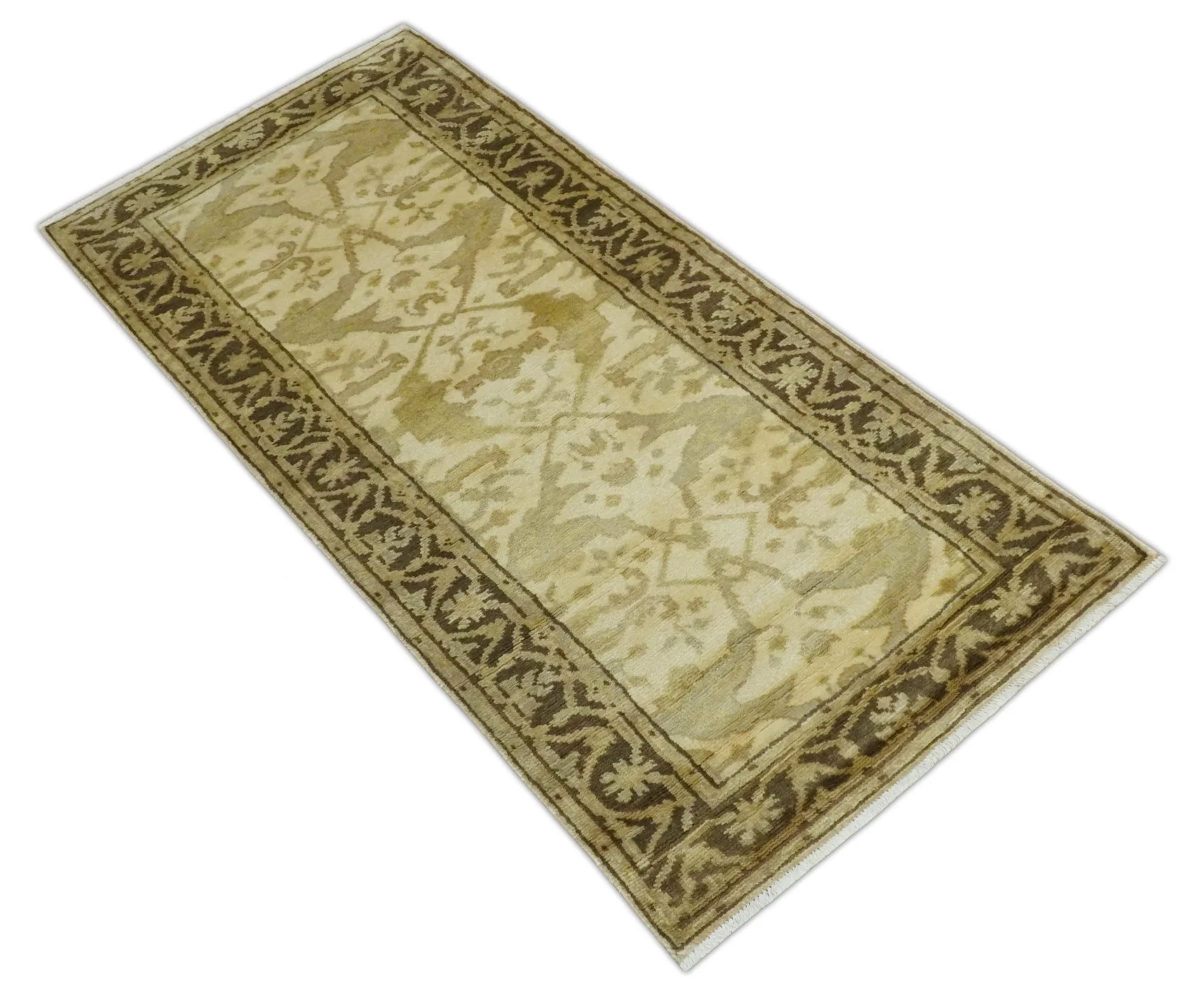 Hand Knotted Beige and Brown Heriz Serapi Traditional Oushak Wool Rug | N349266 - Image 8