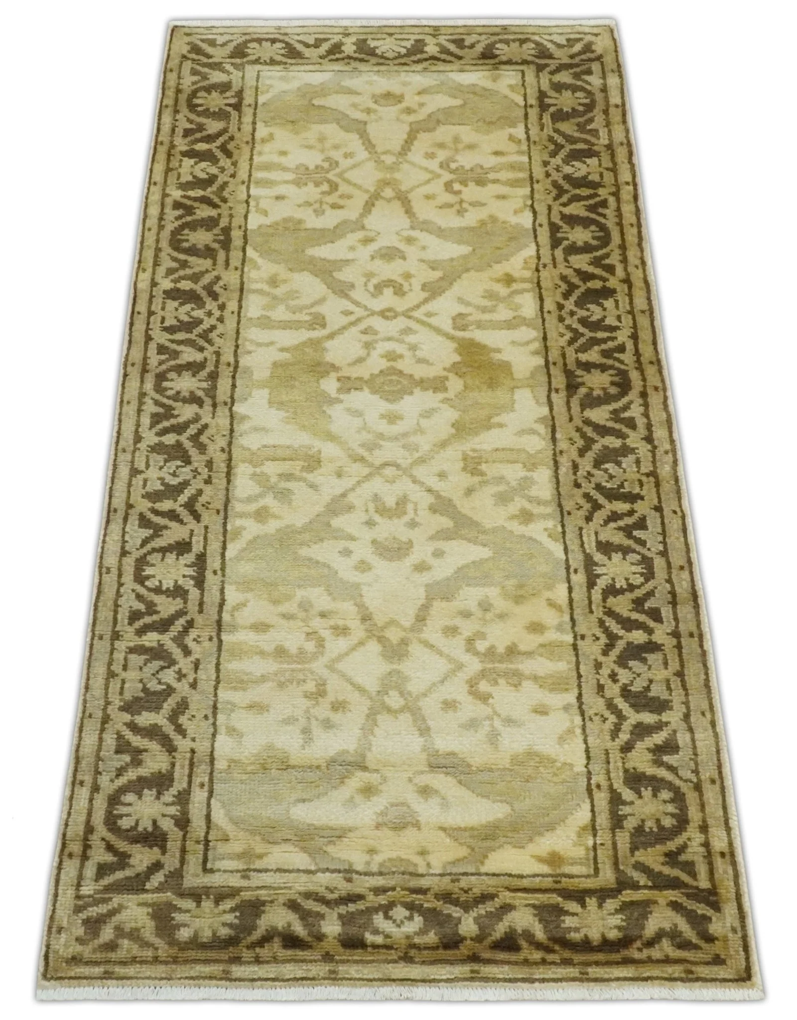 Hand Knotted Beige and Brown Heriz Serapi Traditional Oushak Wool Rug | N349266 - Image 9