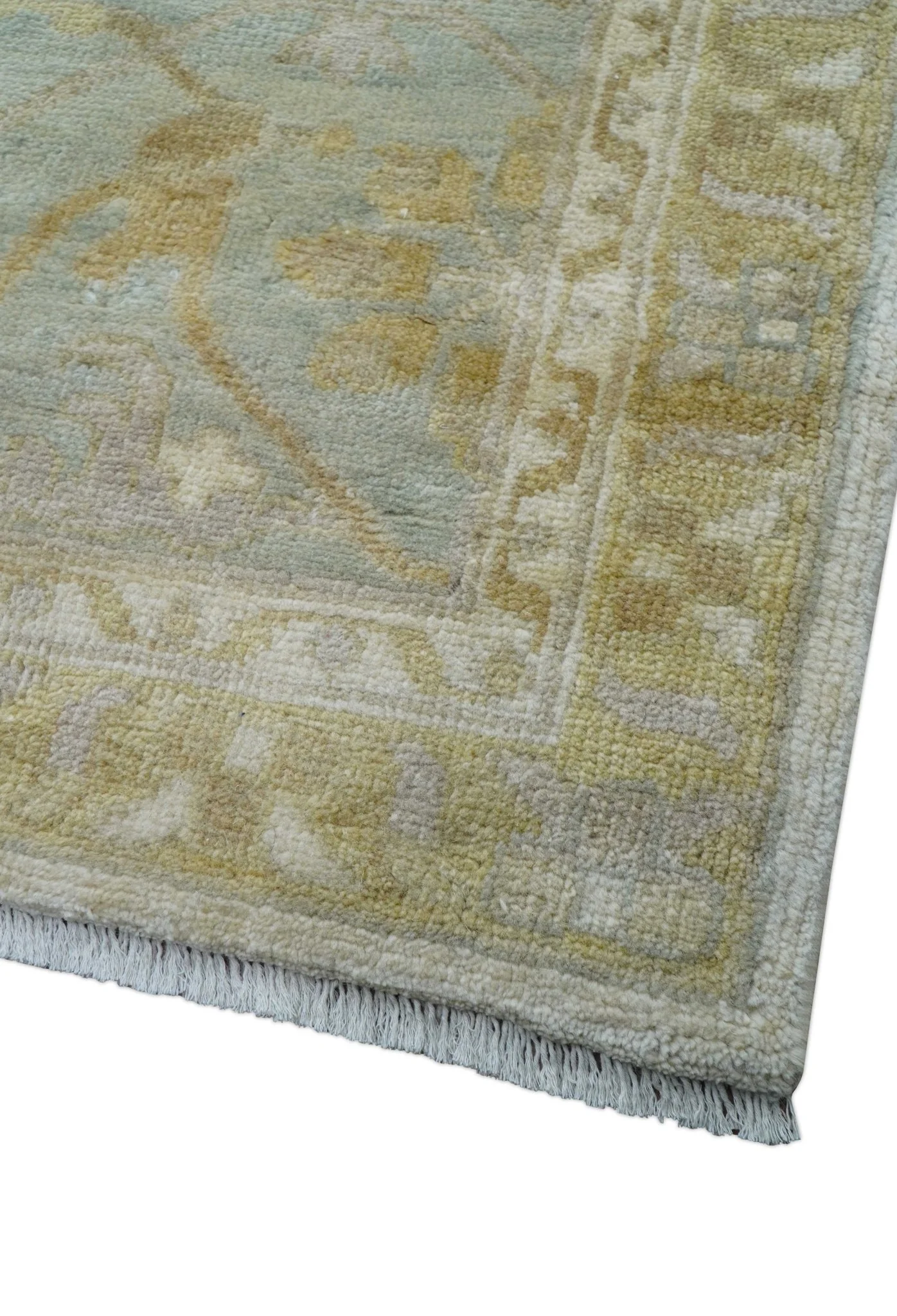 Hand Knotted Beige And Blue Traditional Oushak Design 12x15 Wool Rug - Image 5