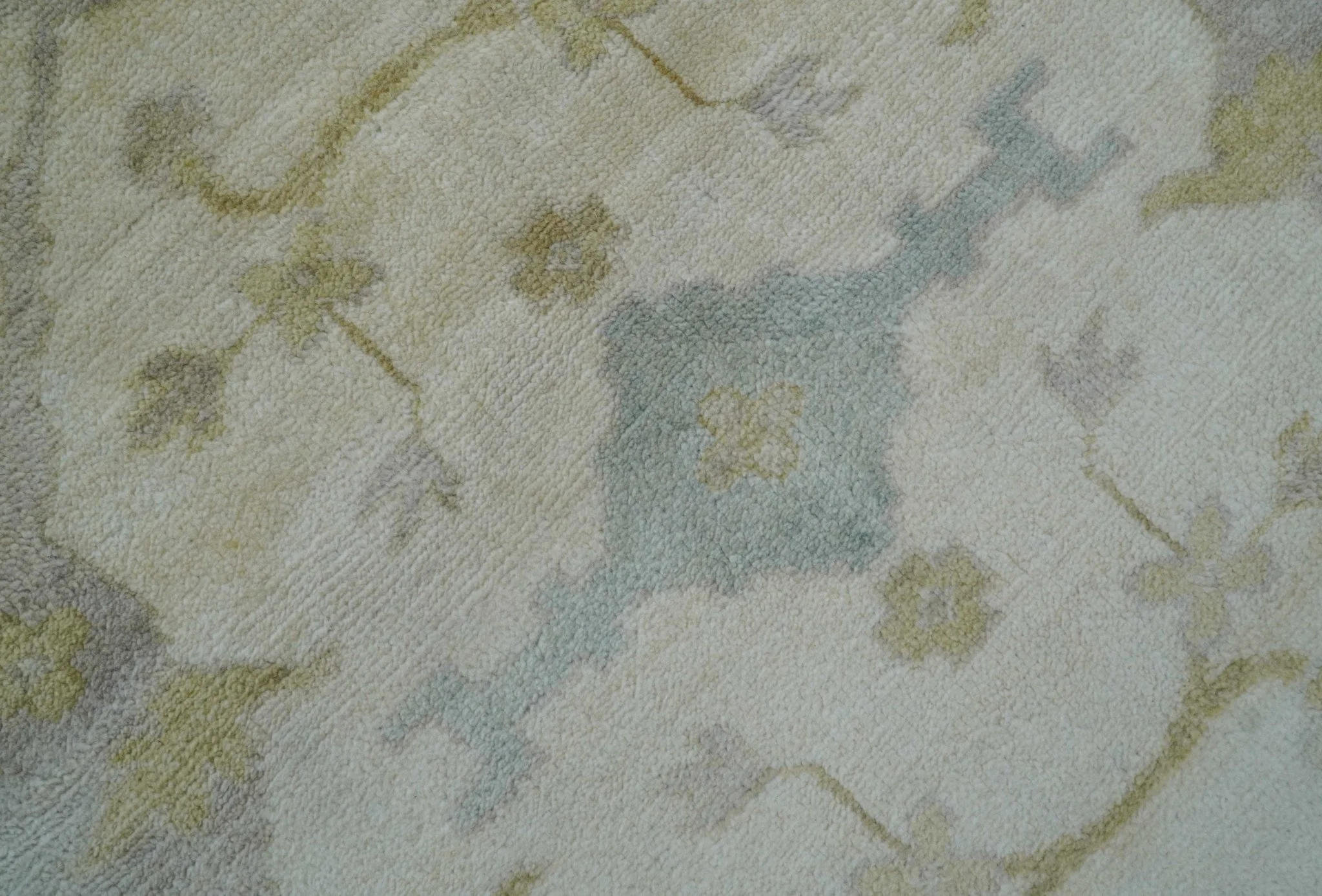 Hand Knotted Beige And Blue Traditional Oushak Design 12x15 Wool Rug - Image 7