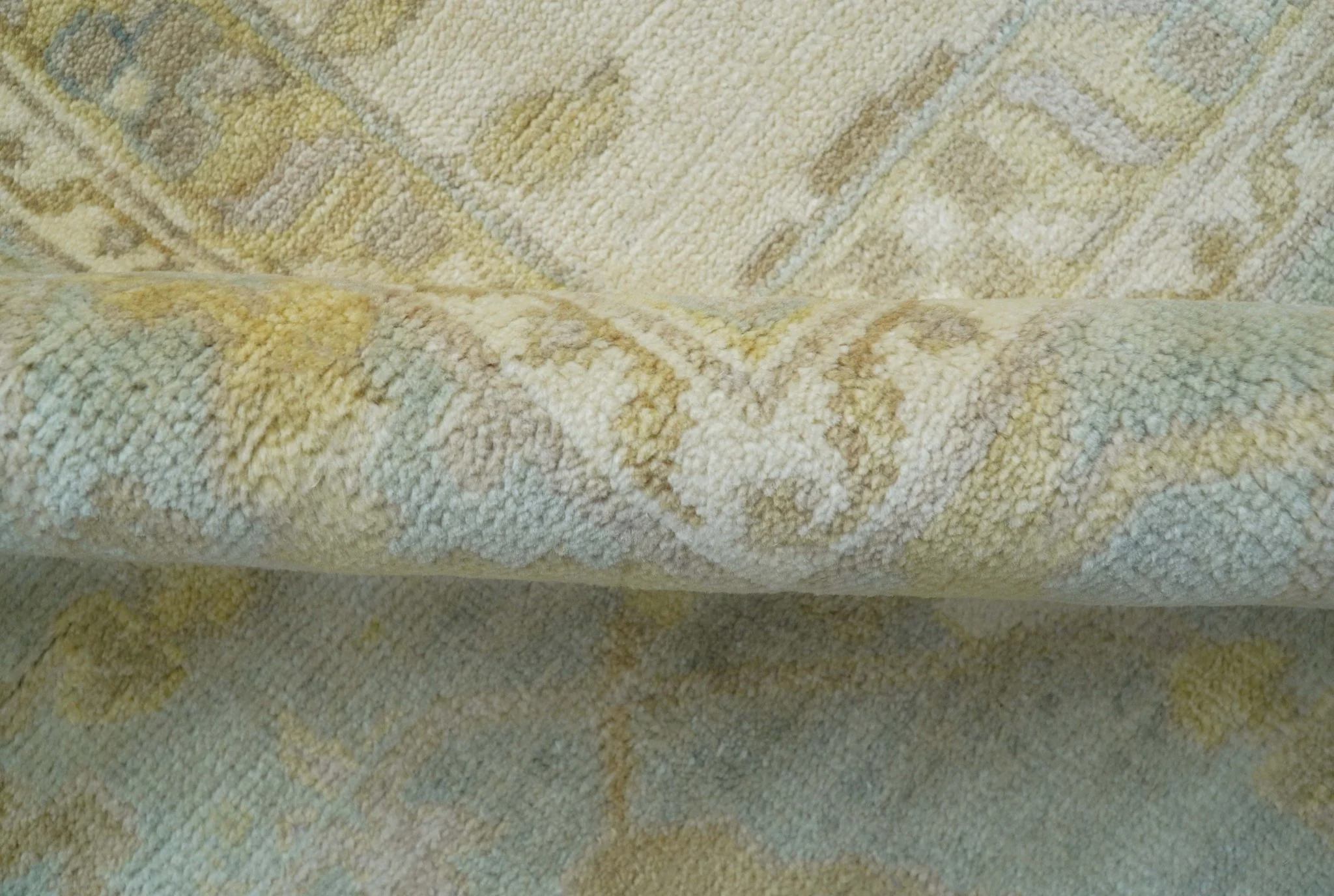 Hand Knotted Beige And Blue Traditional Oushak Design 12x15 Wool Rug - Image 8