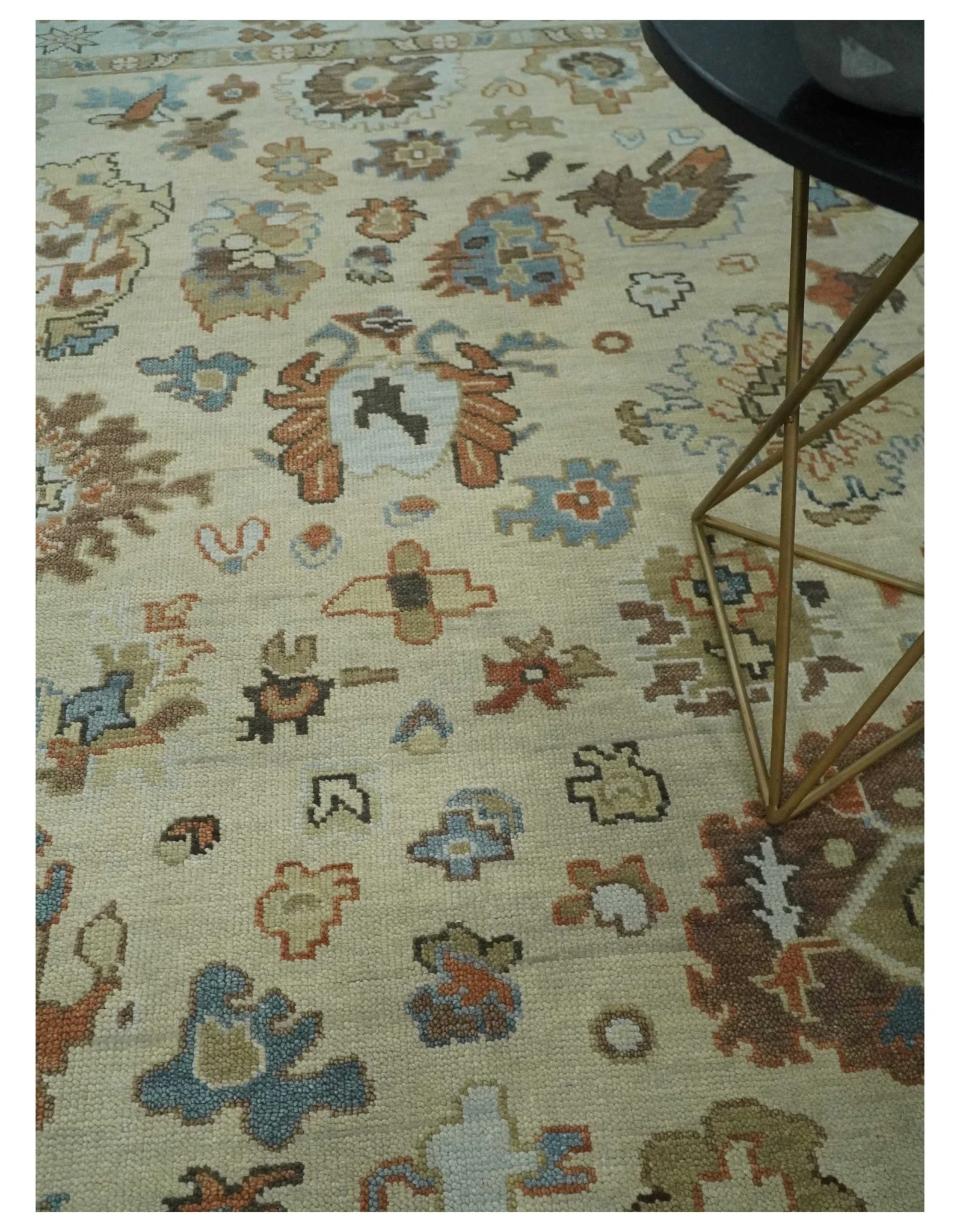 Hand Knotted Beige and Ivory Multi Size Traditional Oushak Wool Area Rug - Image 2