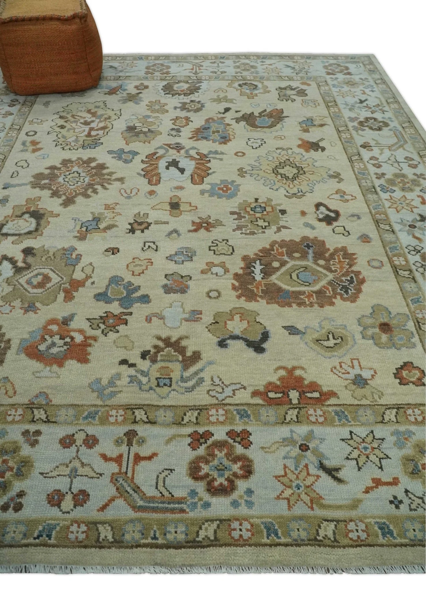 Hand Knotted Beige and Ivory Multi Size Traditional Oushak Wool Area Rug - Image 3