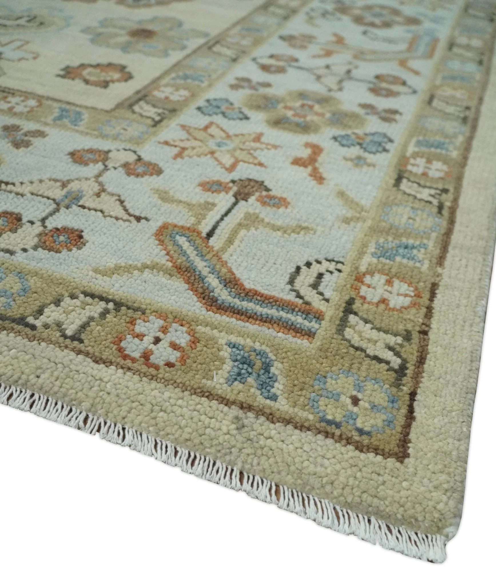 Hand Knotted Beige and Ivory Multi Size Traditional Oushak Wool Area Rug - Image 5