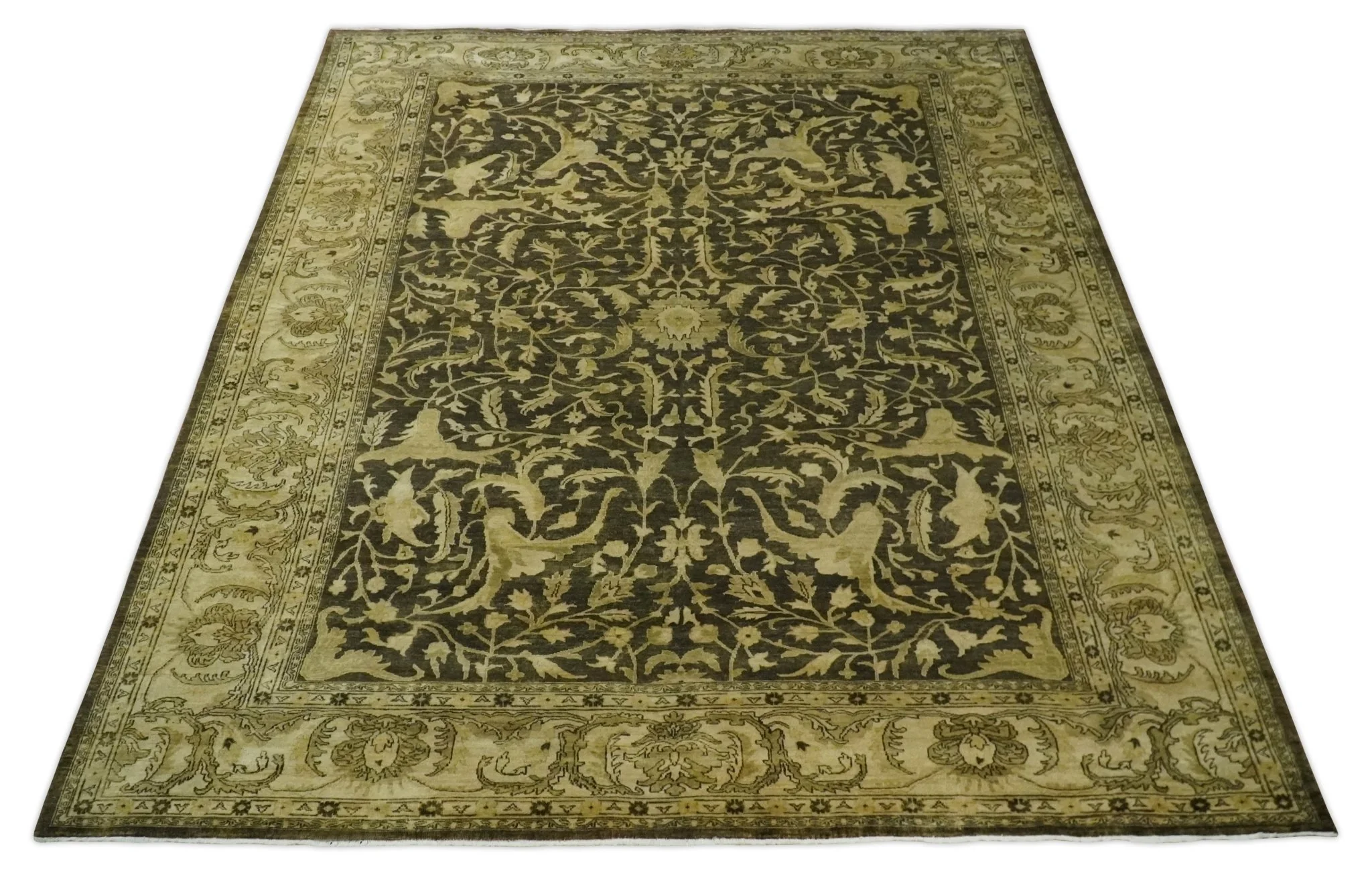 Hand knotted Beige and Olive 10x14 Antique Style Hand knotted Oushak Area Rug - Image 10