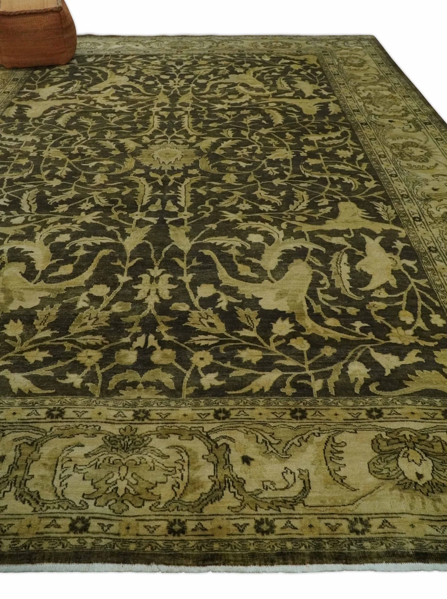 Hand knotted Beige and Olive 10x14 Antique Style Hand knotted Oushak Area Rug - Image 3