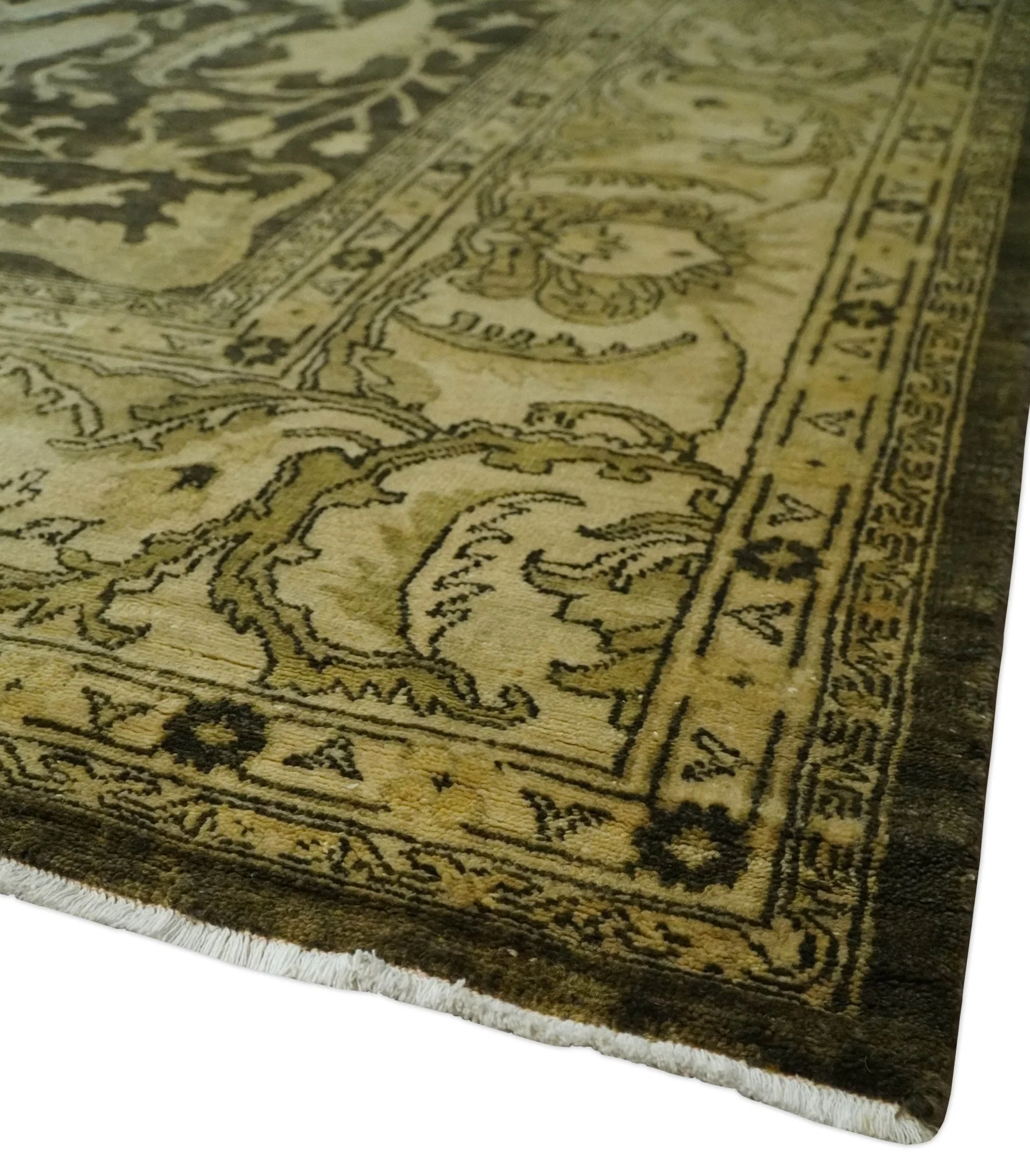 Hand knotted Beige and Olive 10x14 Antique Style Hand knotted Oushak Area Rug - Image 5