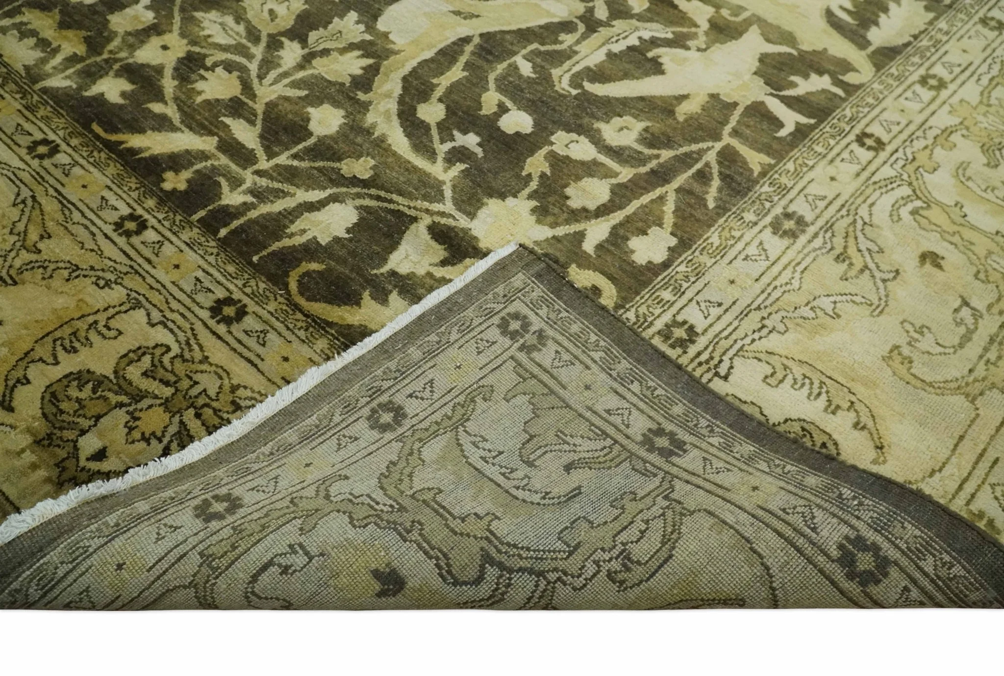 Hand knotted Beige and Olive 10x14 Antique Style Hand knotted Oushak Area Rug - Image 6