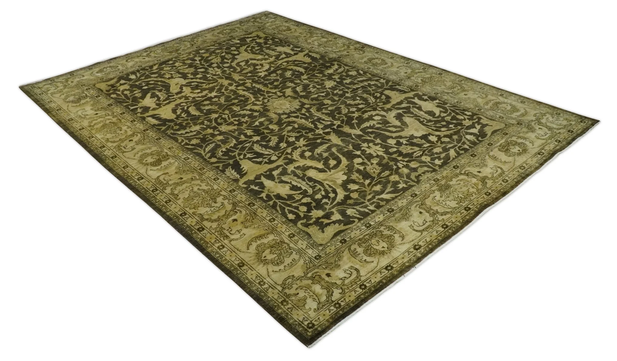 Hand knotted Beige and Olive 10x14 Antique Style Hand knotted Oushak Area Rug - Image 9