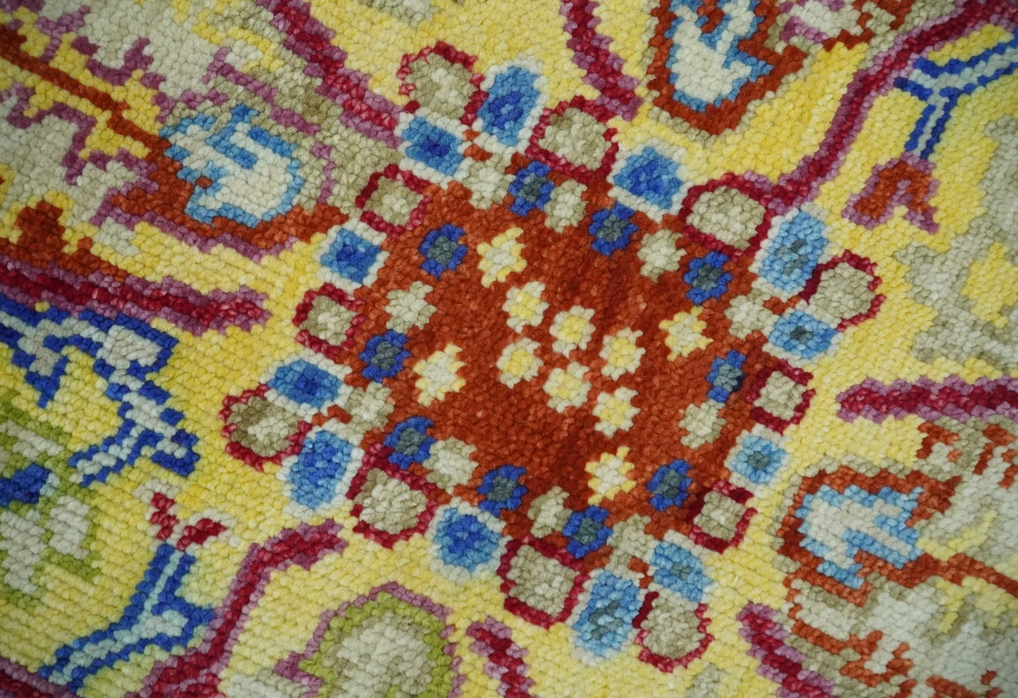 Custom Made Light Green and Purple Medallion Traditional Hand Knotted Wool Area Rug - Image 4
