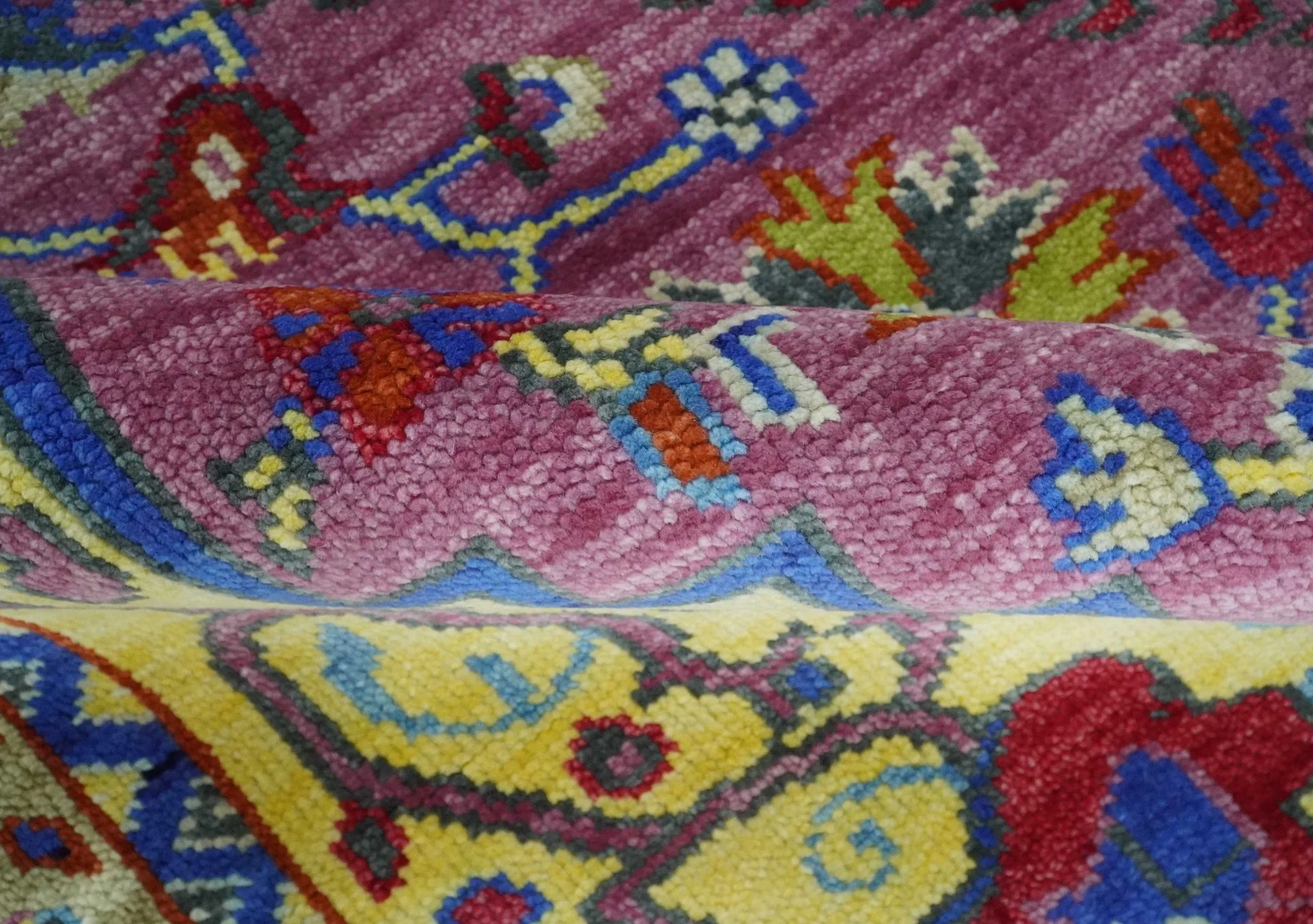 Custom Made Light Green and Purple Medallion Traditional Hand Knotted Wool Area Rug - Image 7